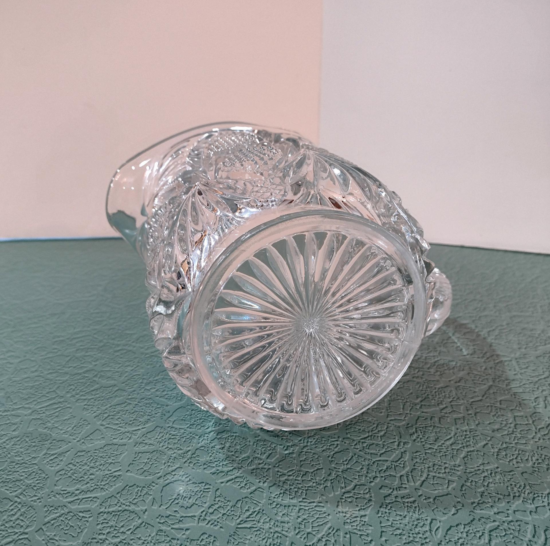 Antique Clear Pressed Glass Milk Pitcher, US Glass Company Pennsylvania #15048, Vintage EAPG Vaseline Glass