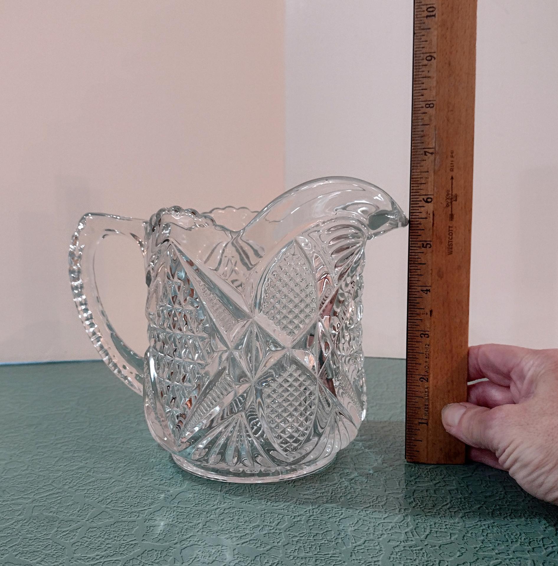 Antique Clear Pressed Glass Milk Pitcher, US Glass Company Pennsylvania #15048, Vintage EAPG Vaseline Glass