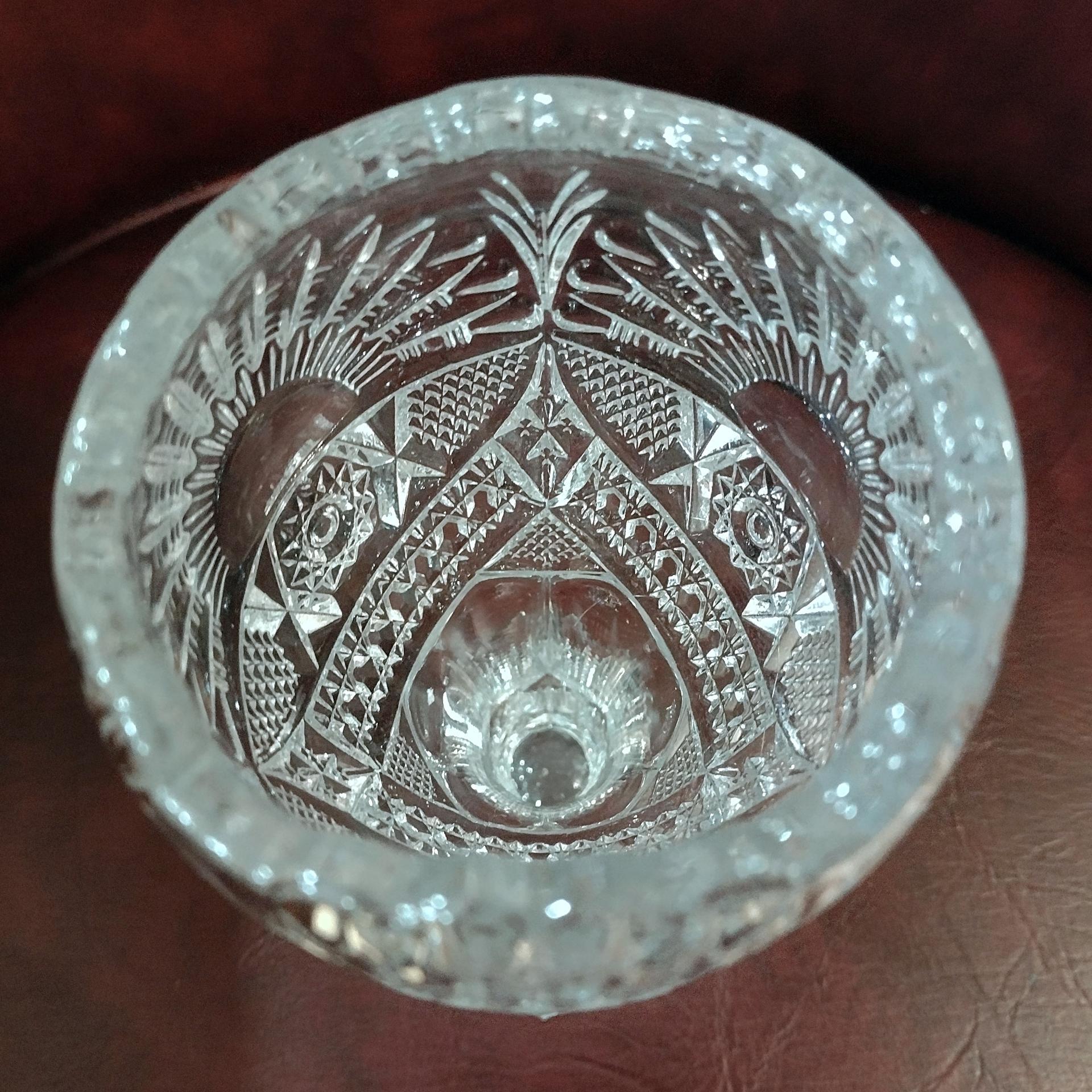 Antique US Glass Sunshine Rising Sun 7 Inch Clear Glass Flower Vase, Vintage Pressed Glass UV Reactive Vase