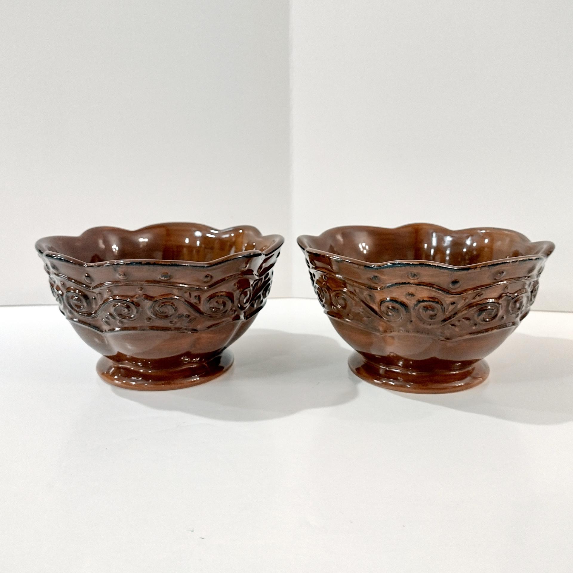 Vintage Home and Garden Party Venetian Brown Glazed Ceramic Bowls, Set of Two, Celebrating Home 16 Ounce Bowls
