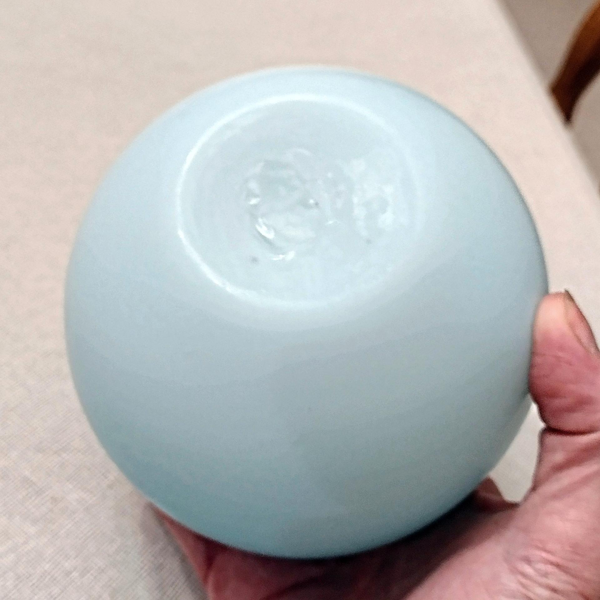 Antique Victorian Blue Ombre Satin Glass Rose Bowl, Light Blue Crimped Ruffled Round Vase, UV Reactive Uranium Glass
