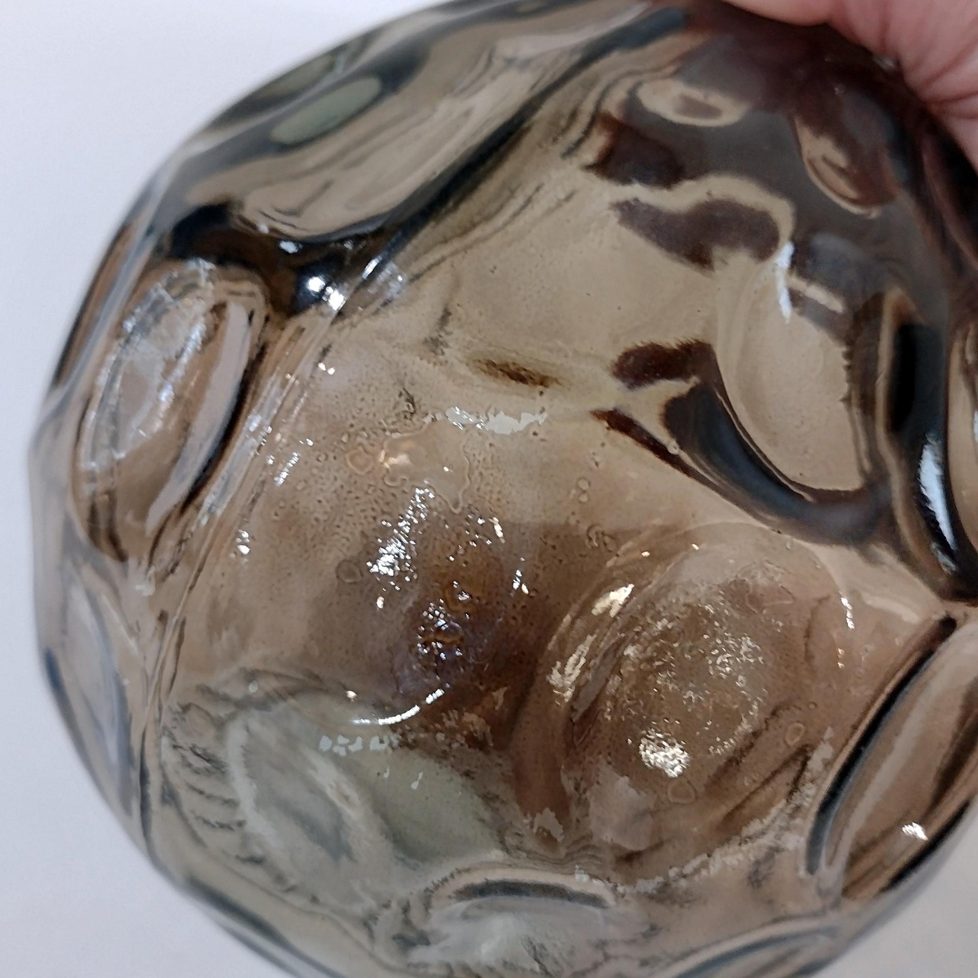 Vintage San Miguel Amber Brown Round Globe Thumbprint Recycled Glass Vase