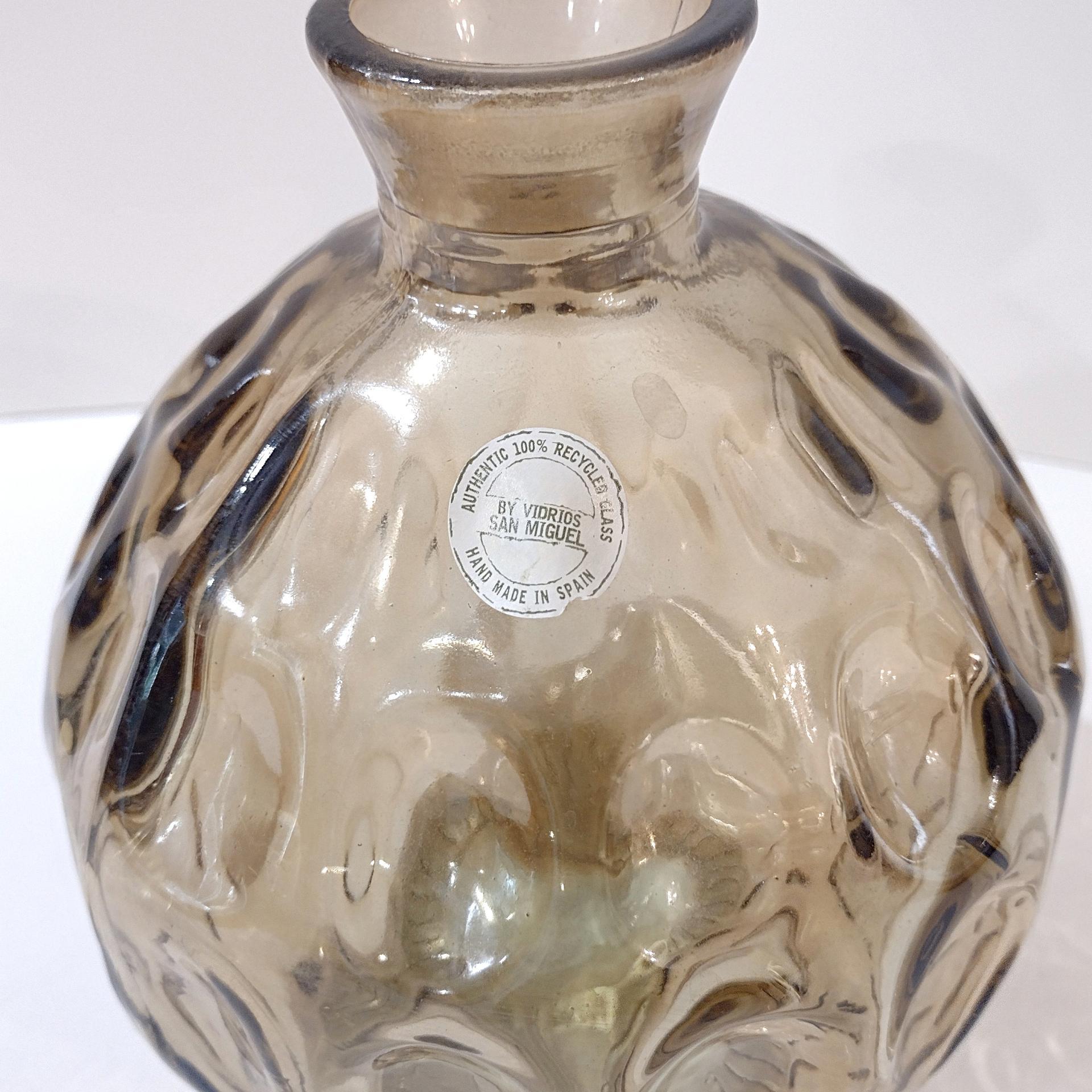 Vintage San Miguel Amber Round Globe Thumbprint Recycled Glass Vase