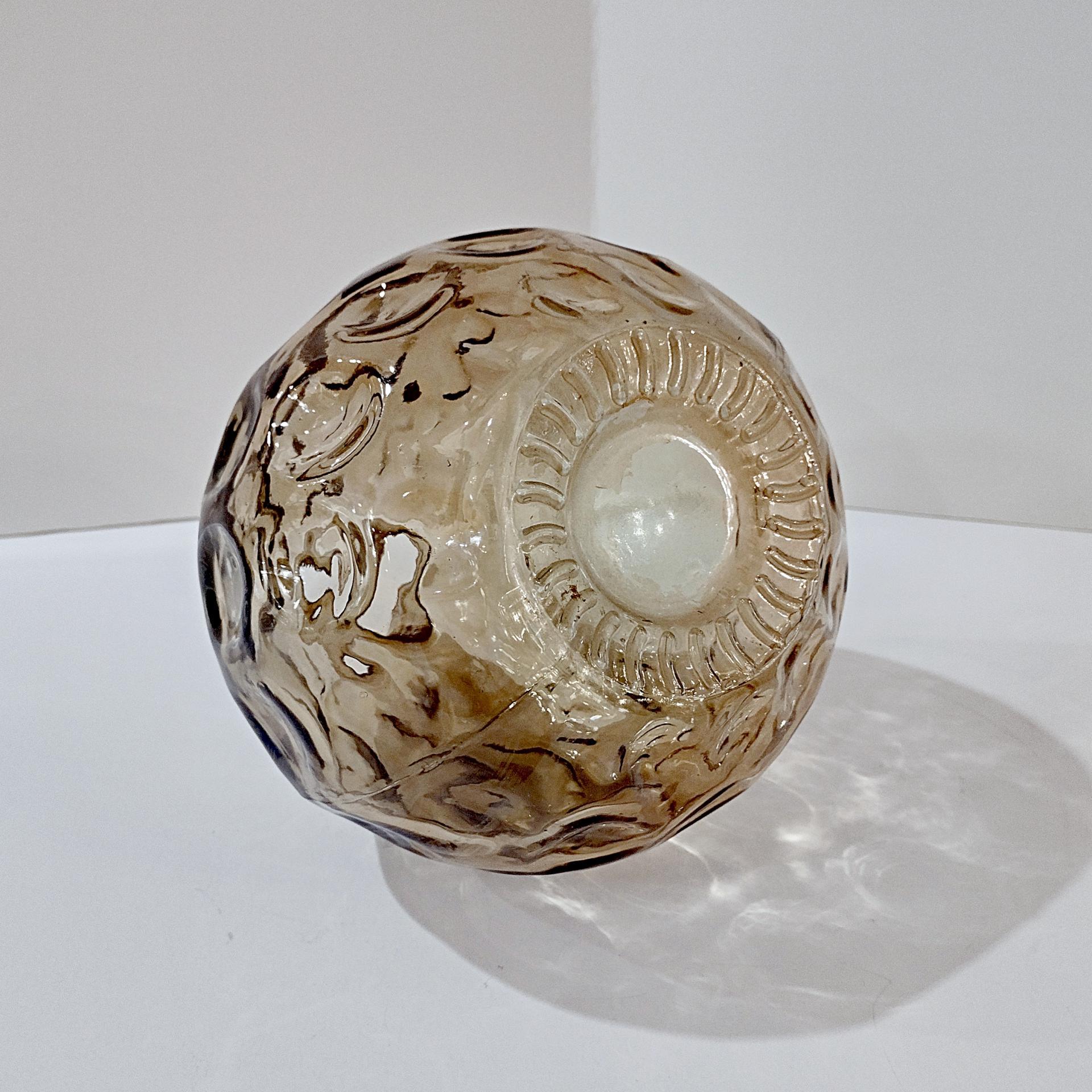 Vintage San Miguel Amber Round Globe Thumbprint Recycled Glass Vase