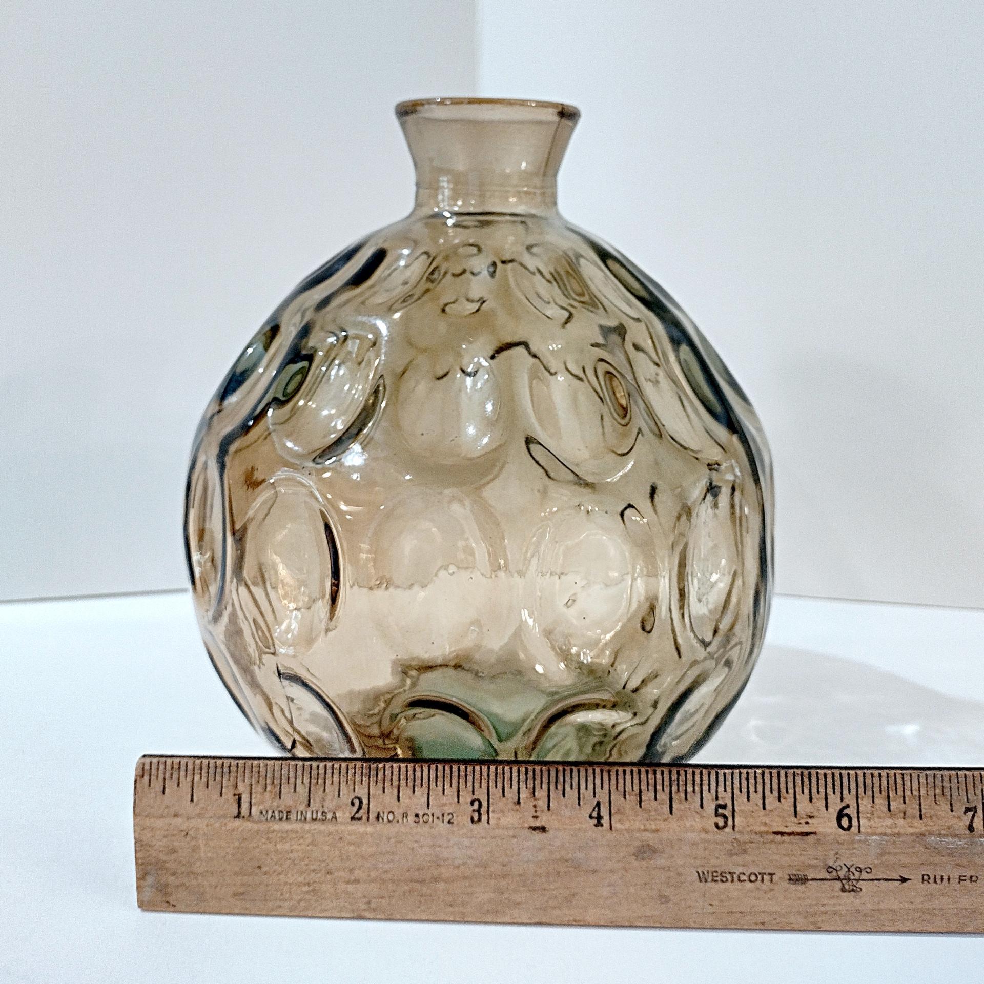 Vintage San Miguel Amber Round Globe Thumbprint Recycled Glass Vase