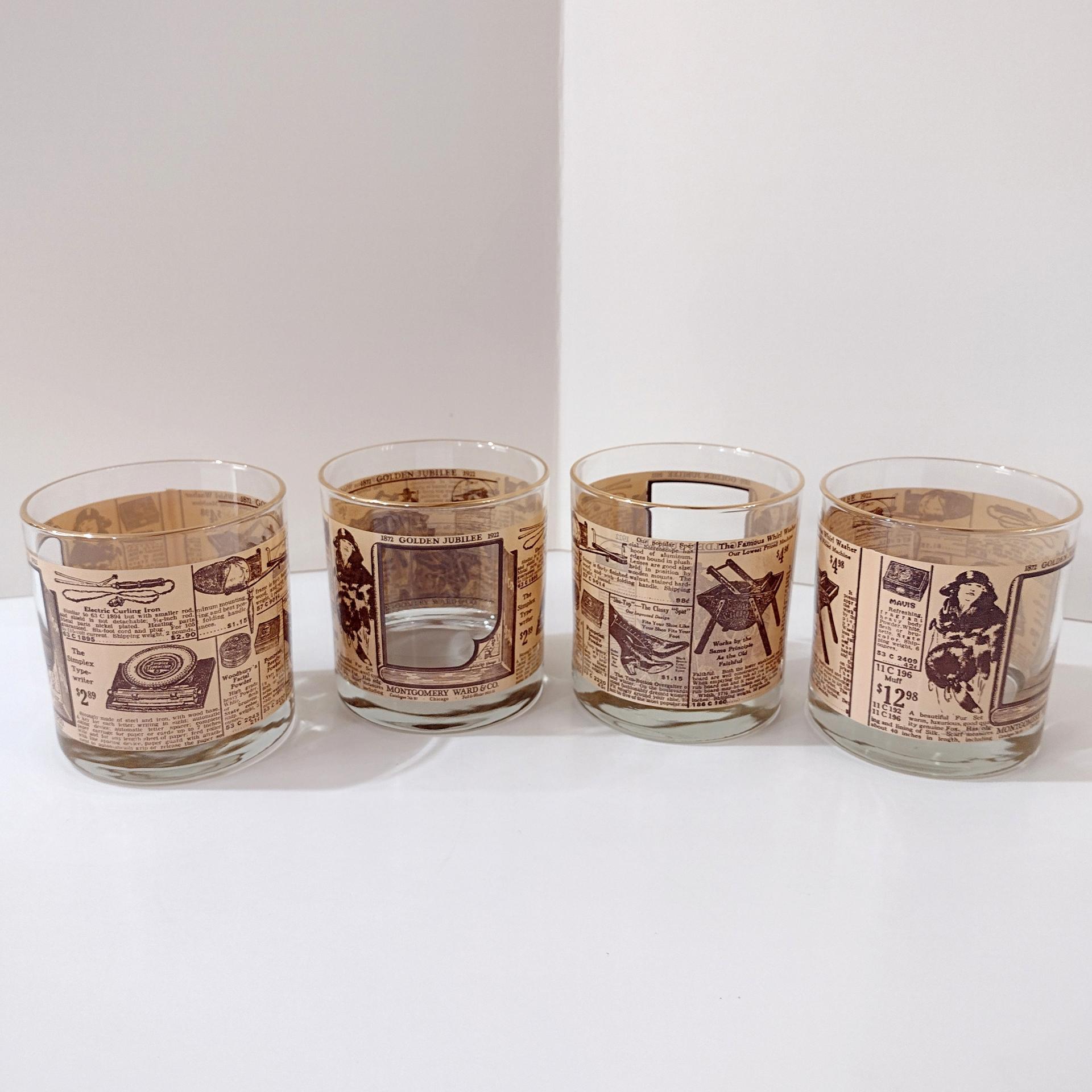 Vintage Montgomery Ward Golden Jubilee 1872-1922 Catalog Whiskey Lowball Rocks Glasses, Houze Art Glasses