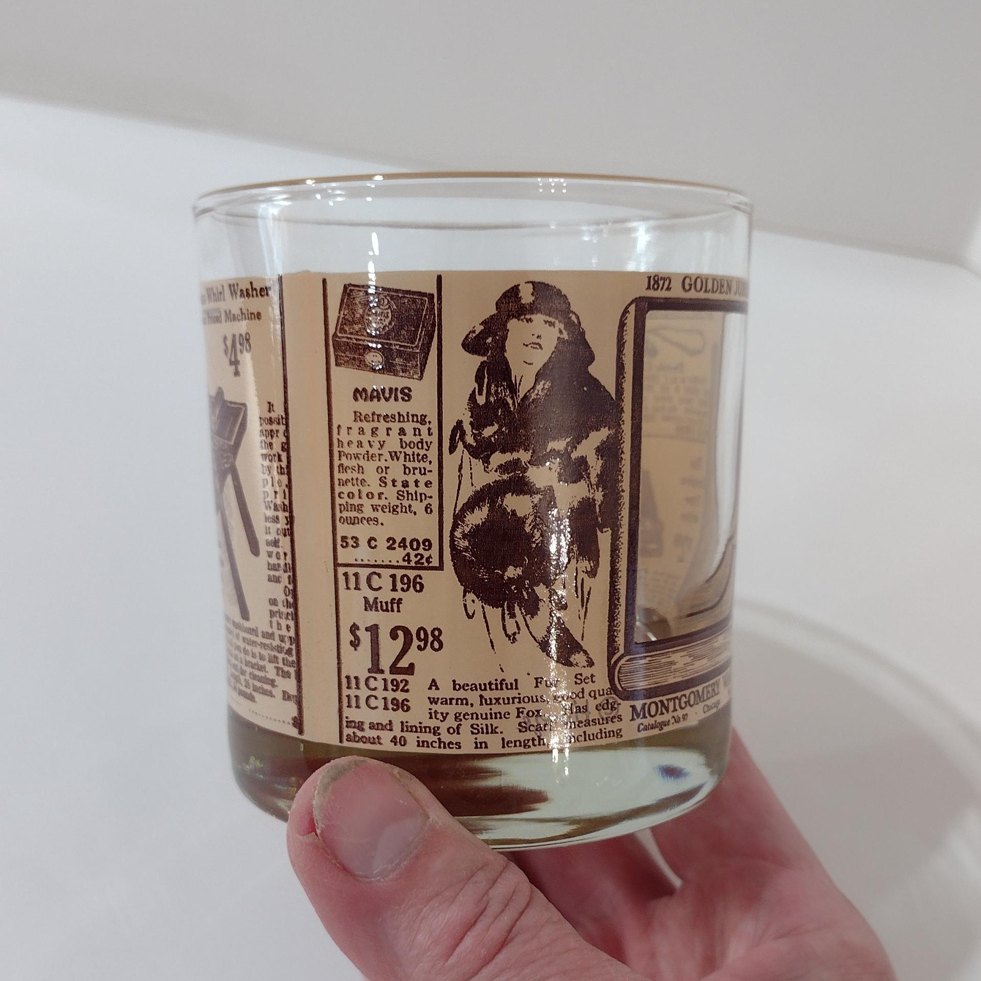 Vintage Montgomery Ward Golden Jubilee 1872-1922 Catalog Whiskey Lowball Rocks Glasses, Houze Art Glasses
