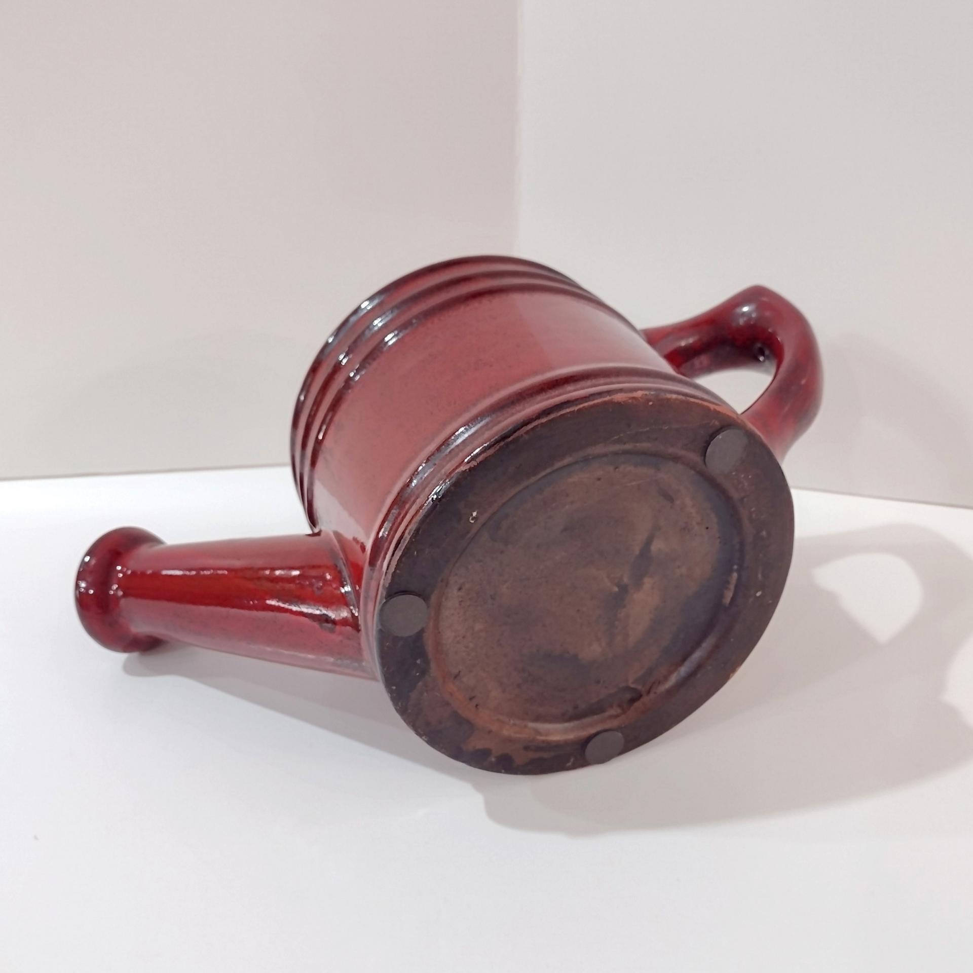 Vintage Red Ceramic Watering Can Planter Pot, Indoor Outdoor Flower Planter