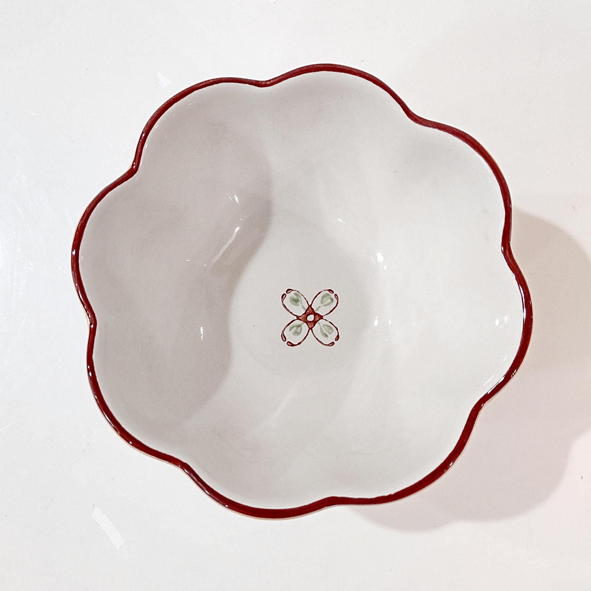 Vintage Anthropologie Hand Painted Floral Scalloped Bowl, Dutch Wax Coastal Imports Ceramic Bowl