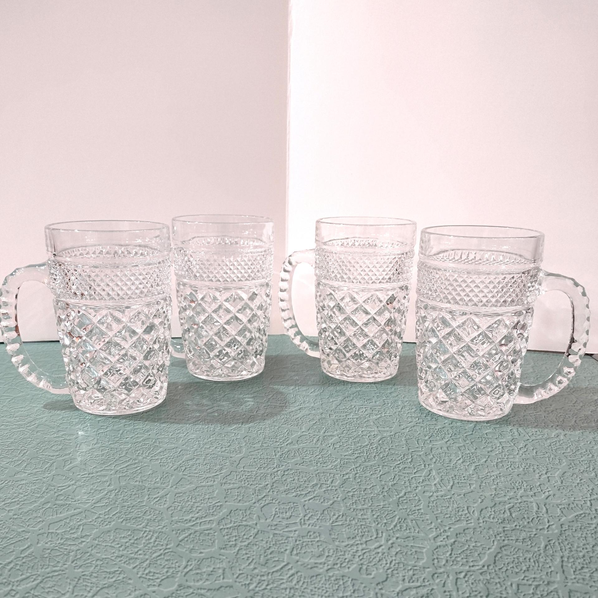 Vintage Anchor Hocking Wexford 14 Ounce Clear Glass Beer Coffee Mugs, Set of 4