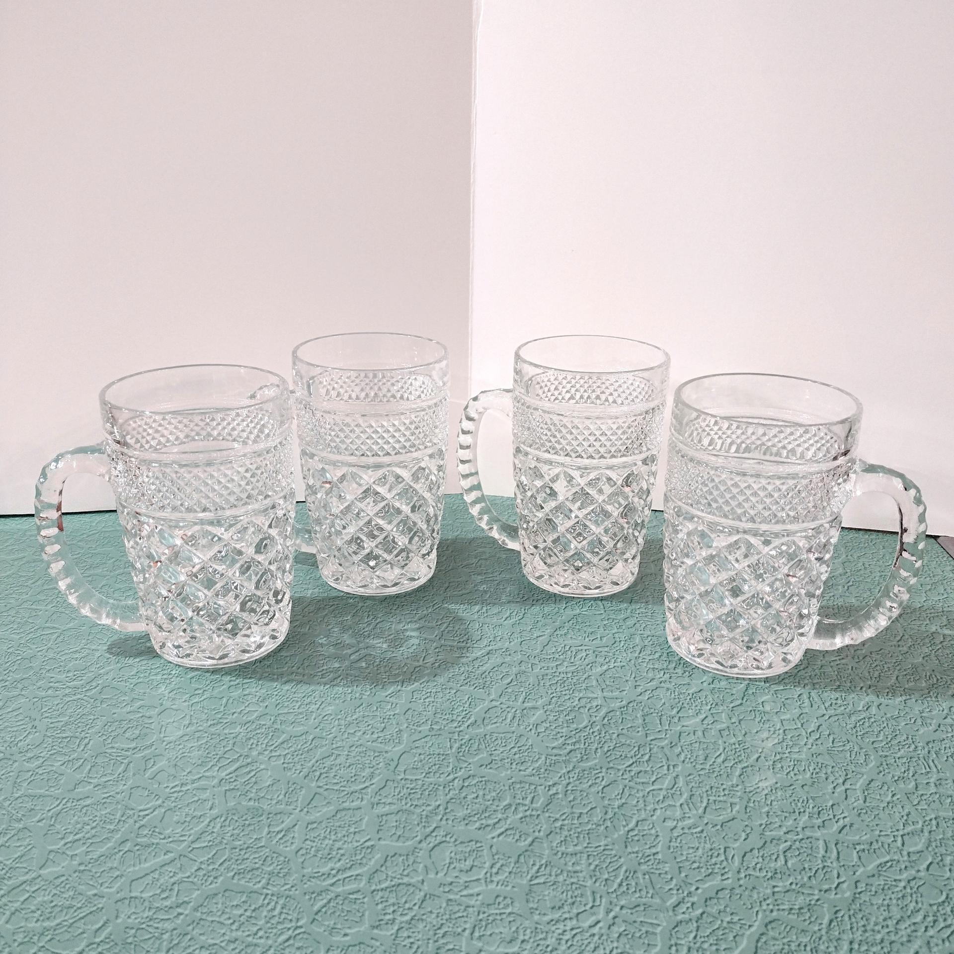 Vintage Anchor Hocking Wexford 14 Ounce Clear Glass Beer Coffee Mugs, Set of 4