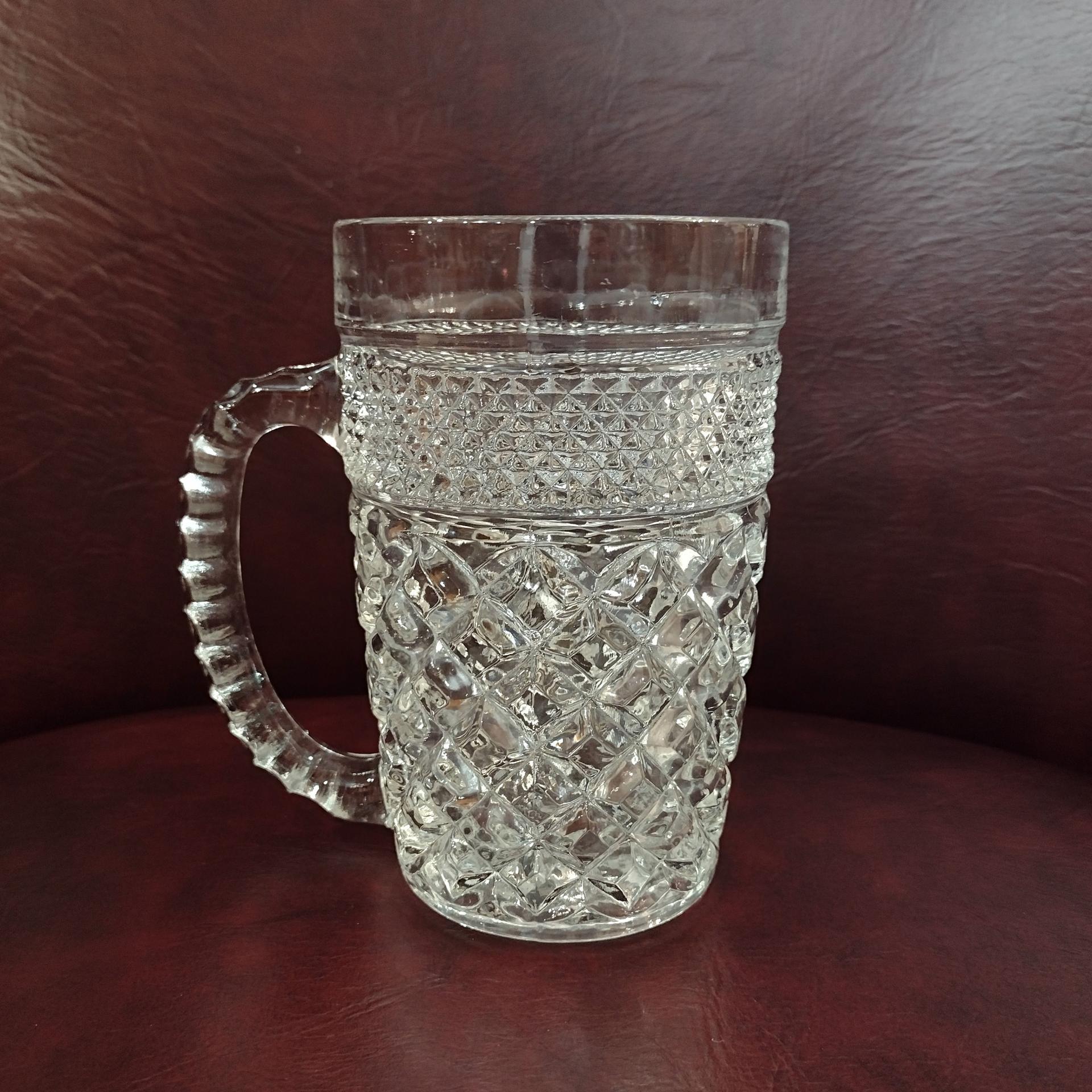 Vintage Anchor Hocking Wexford 14 Ounce Clear Glass Beer Coffee Mugs, Set of 4