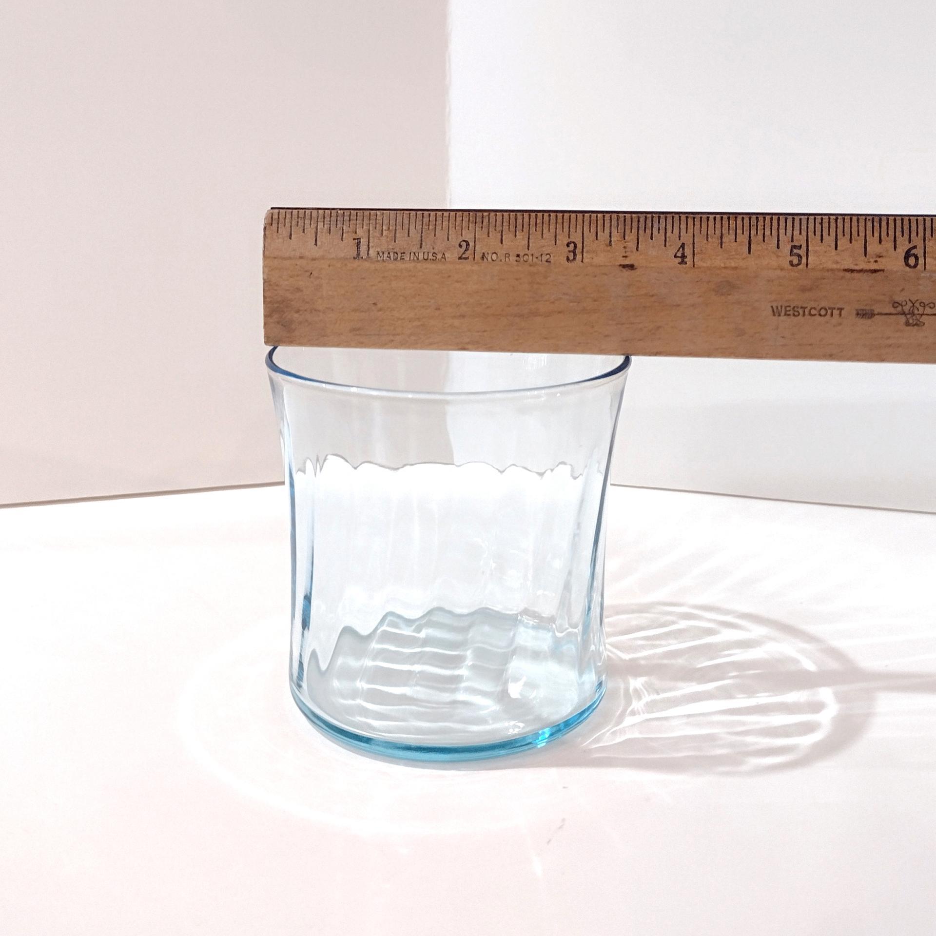 Vintage Light Aqua Blue Swirl Optic Lowball Rocks Glasses, Set of Three, MCM Whiskey Glasses