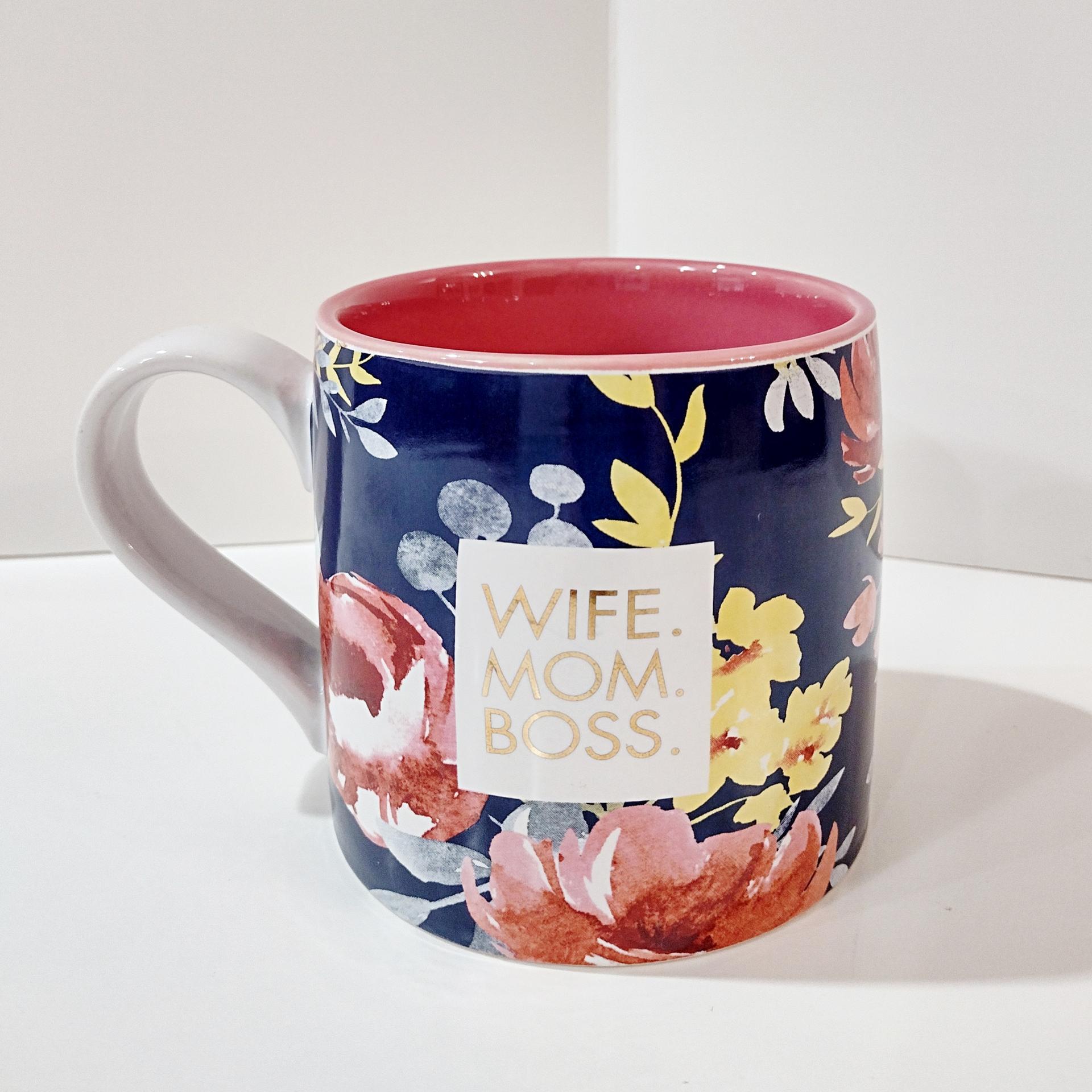 Vintage Wife Mom Boss Floral Ceramic Coffee Tea Mug, Large Oversized Mug, Mother's Day Gift