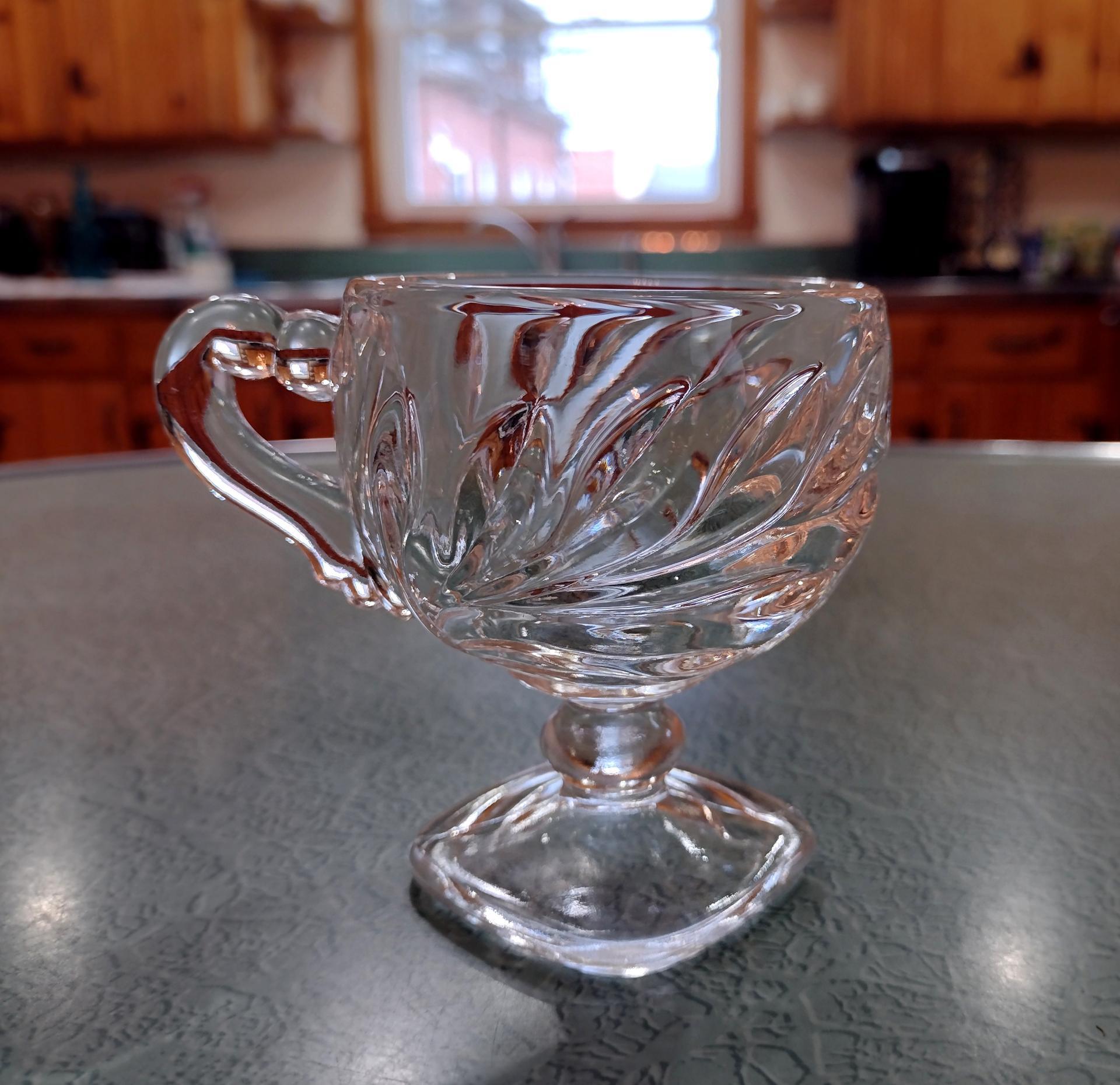 Set of Four Vintage Indiana Glass Willow Clear Footed Punch Cups, Pressed Glass Espresso Cups