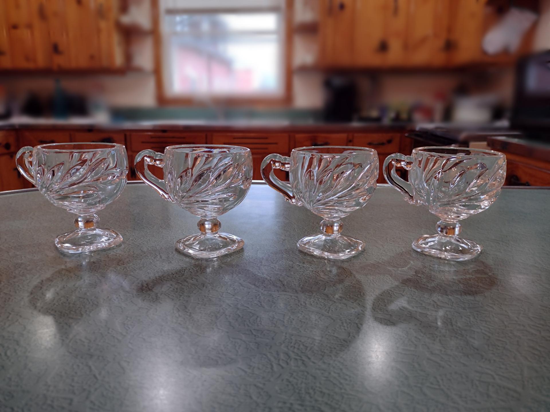 Set of Four Vintage Indiana Glass Willow Clear Footed Punch Cups, Pressed Glass Espresso Cups