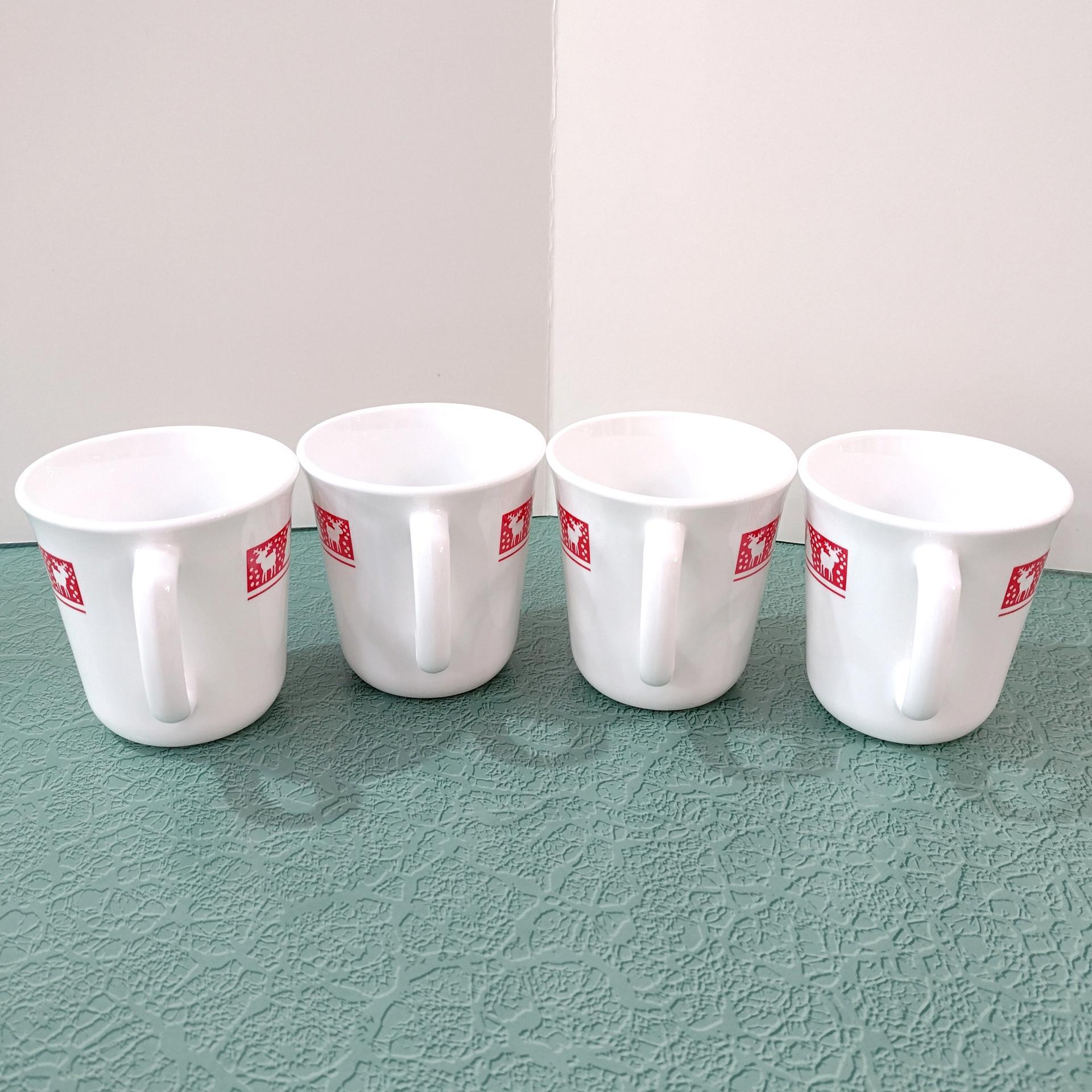 Vintage Corelle Red Winter Festival Coffee Tea Mugs, Set of 4, Corning Christmas Drinkware, Holiday Cups with Handles