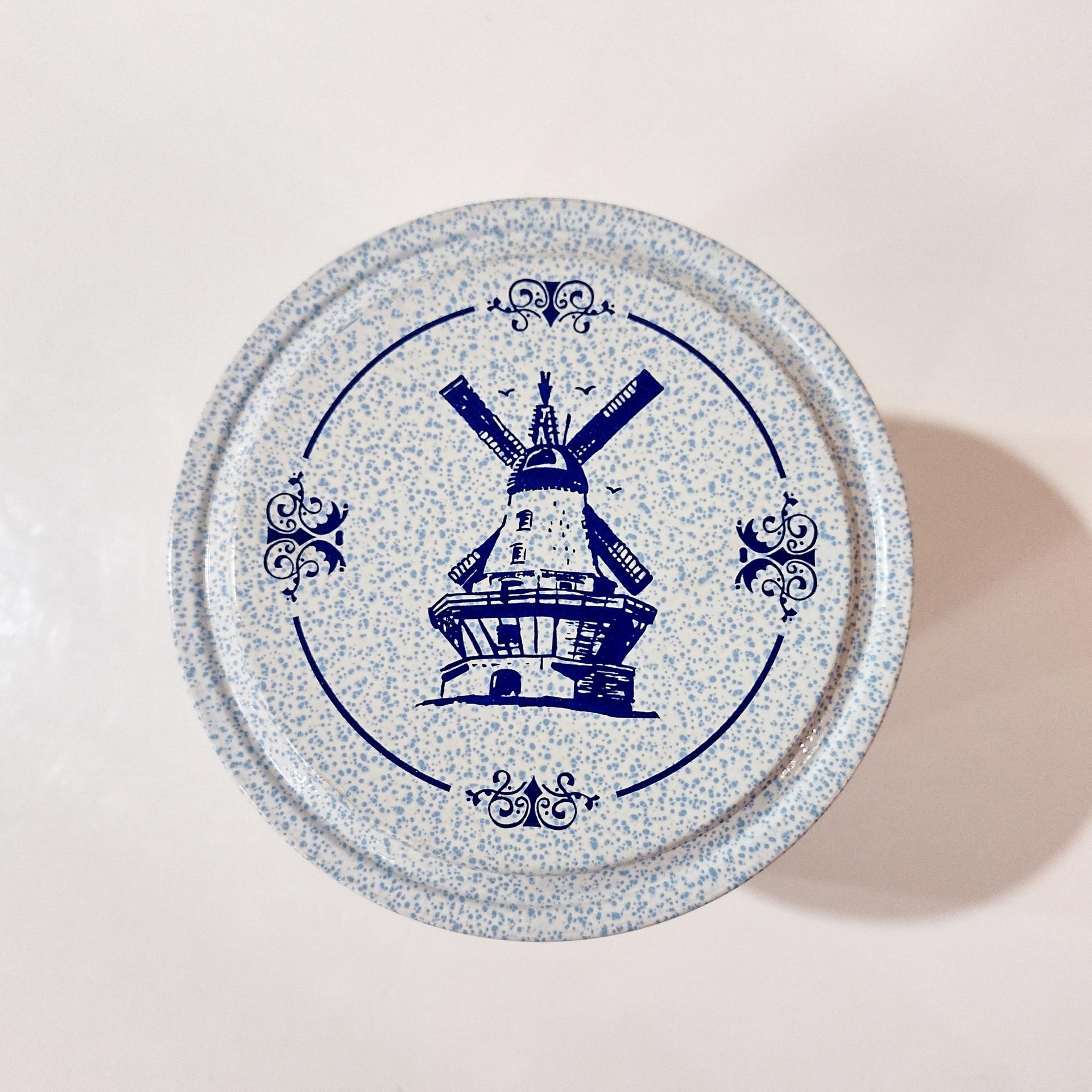 Vintage Valleybrook Farms Dainty Dutch Assortment Windmill Tin, Cylinder Storage Container