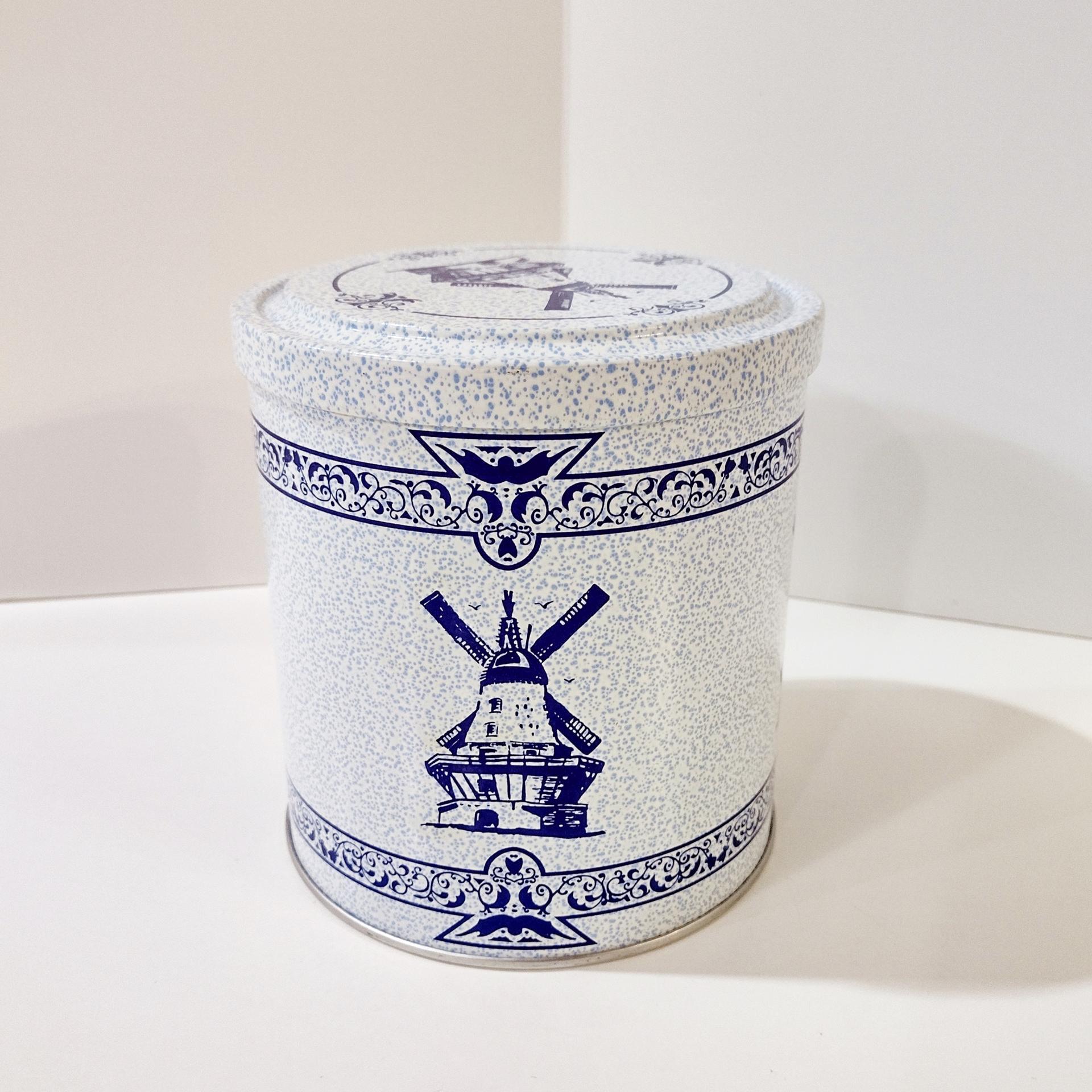 Vintage Valleybrook Farms Dainty Dutch Assortment Windmill Tin, Cylinder Storage Container