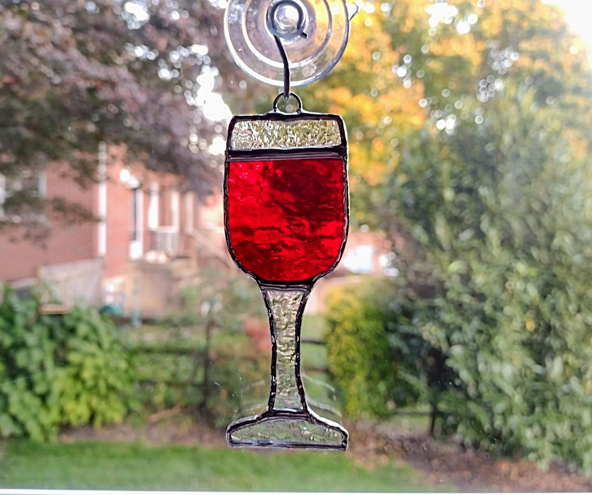 Red Wine Glass Stained Glass Suncatcher, Wine Glass Ornament