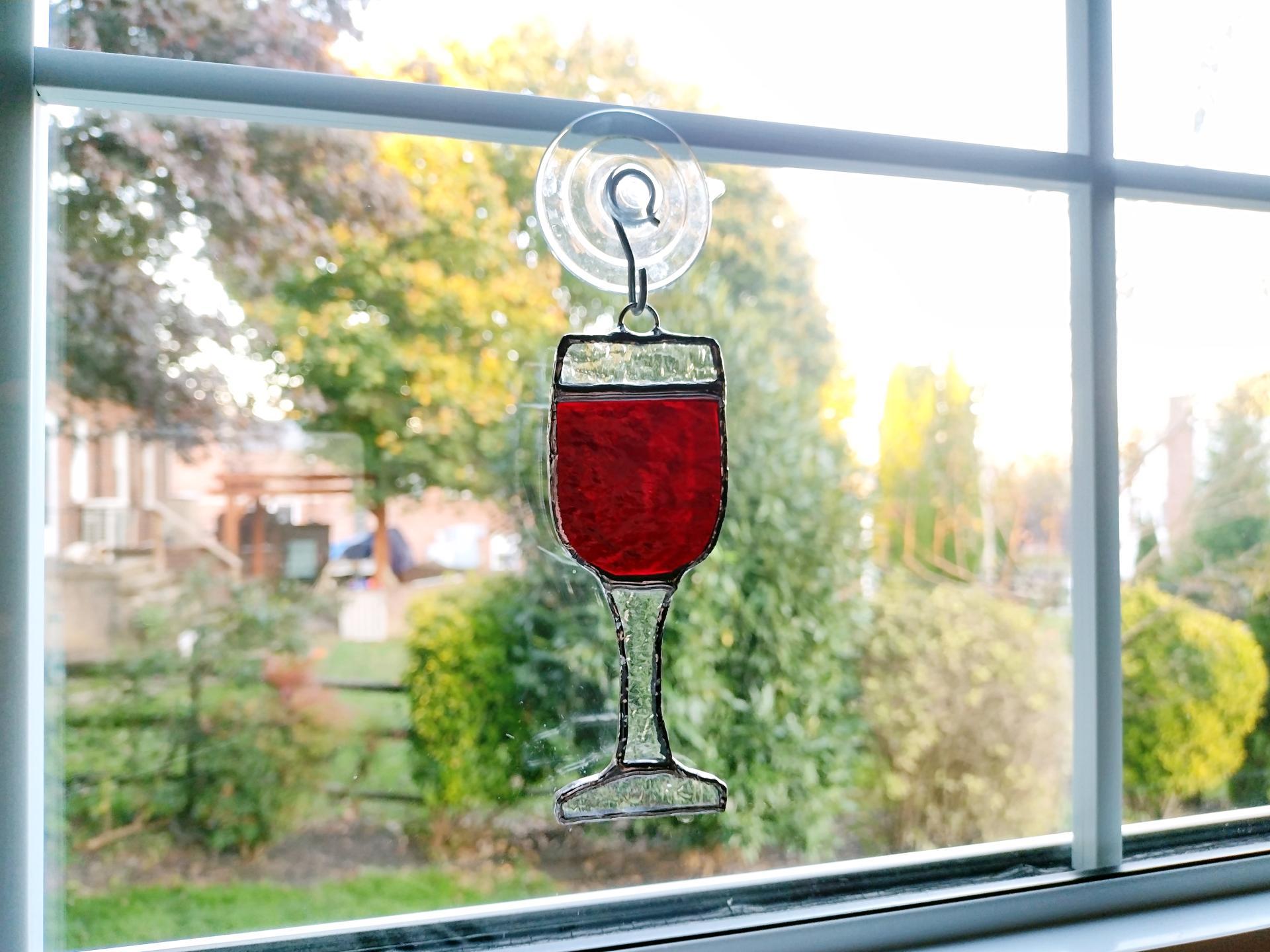 Red Wine Glass Stained Glass Suncatcher, Wine Glass Ornament
