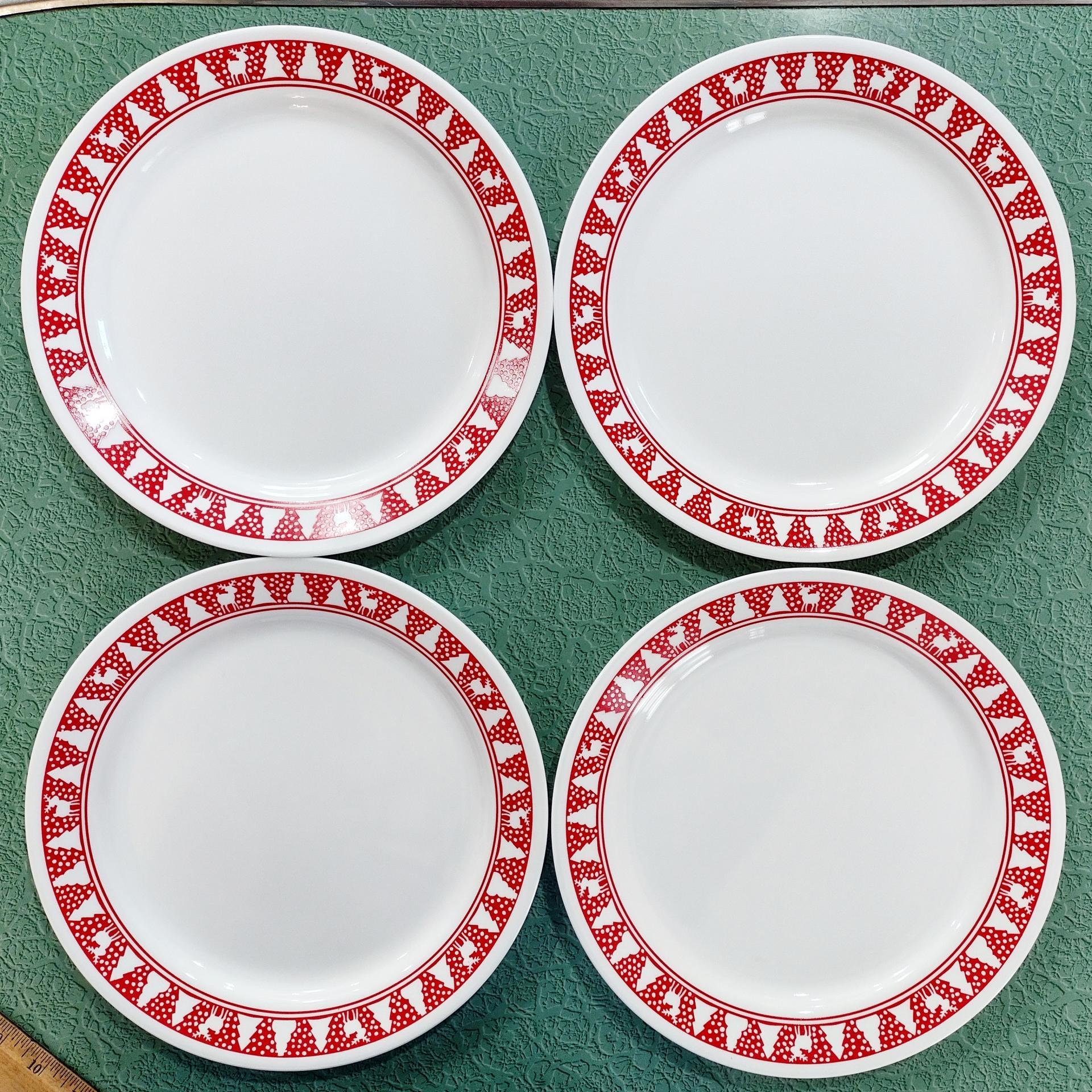 Vintage Corelle Red Winter Festival Dinner Plates, Set of 4, Corning Christmas Servingware, Holiday Dinnerware