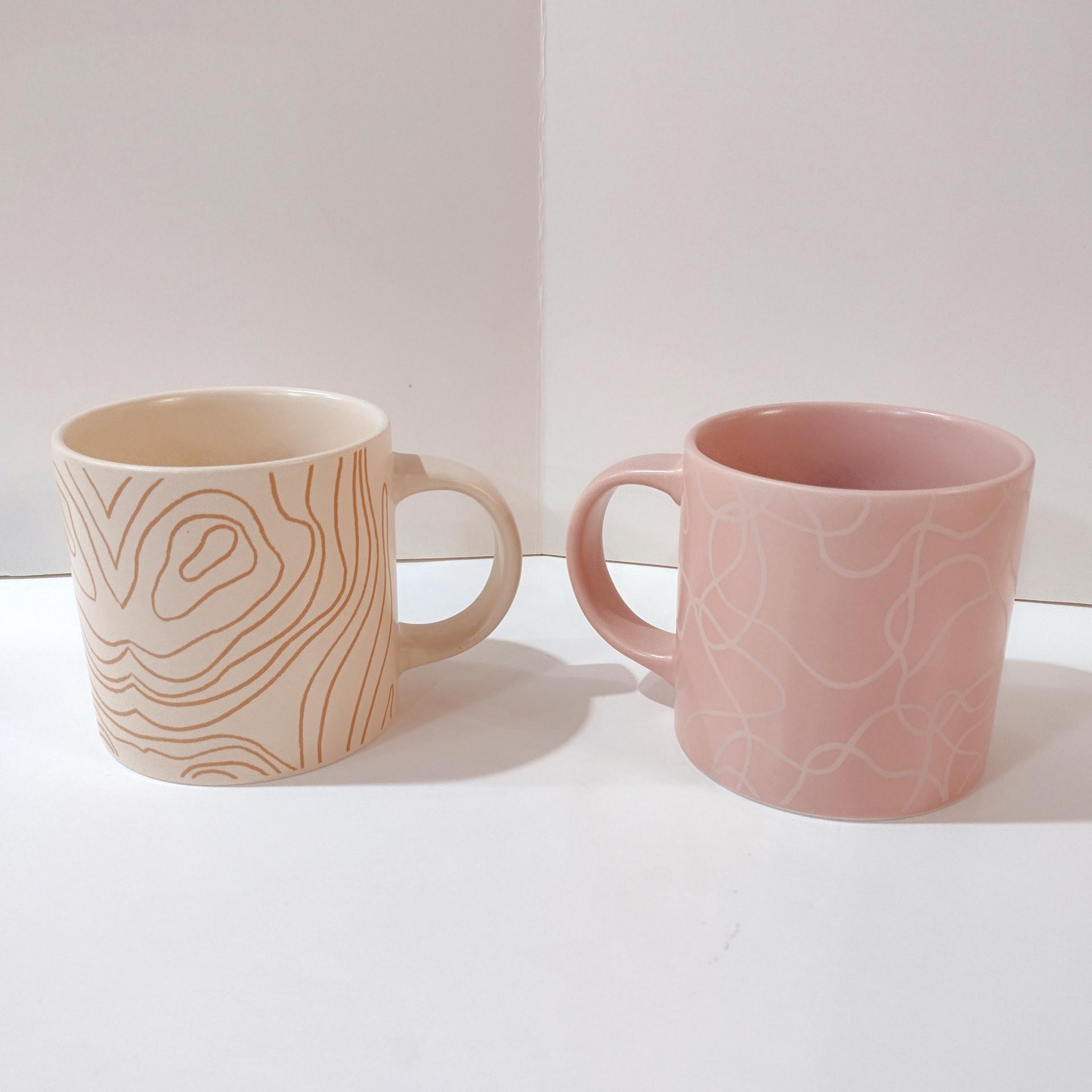 Whitney Kerney Ceramic Mugs, Set of Two, Causebox Beige and Pink Abstract Design Mug Set