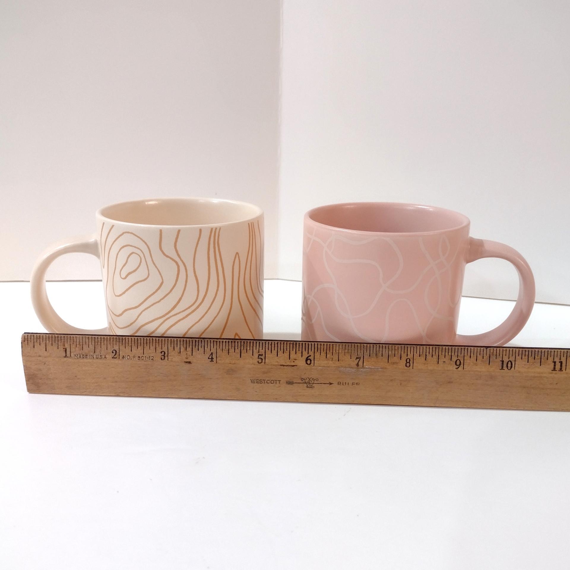 Whitney Kerney Ceramic Mugs, Set of Two, Causebox Beige and Pink Abstract Design Mug Set