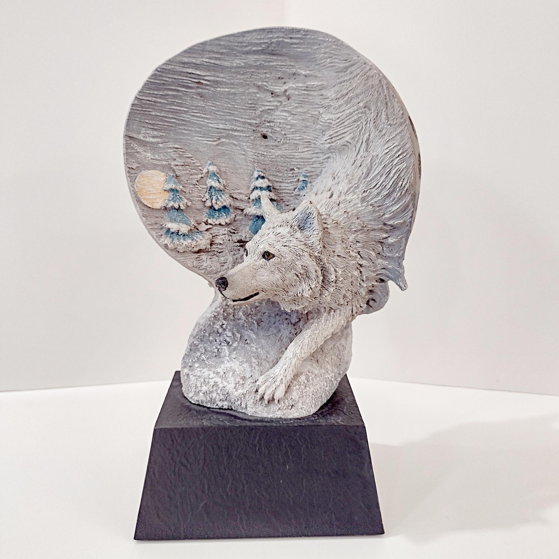 Vintage Rick Cain Moon Walk Two Sided Wolf Sculpture, 1993 Limited Edition Animal Figurine 1475/2000