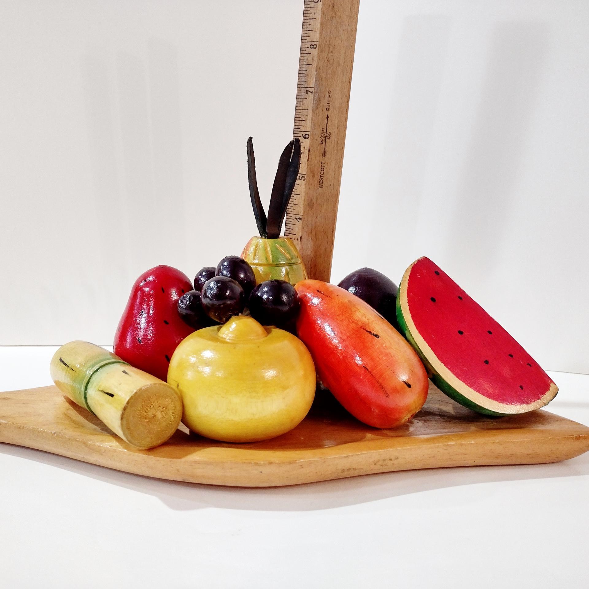 Vintage Hand Carved Wooden Fruit Platter Centerpiece