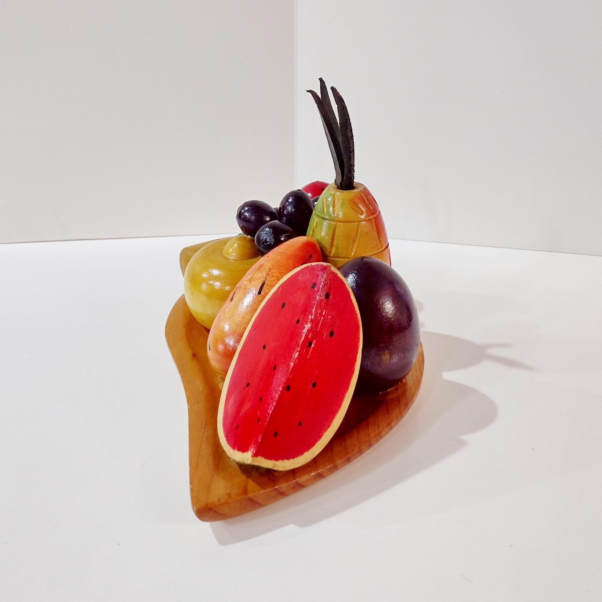 Vintage Hand Carved Wooden Fruit Platter Centerpiece