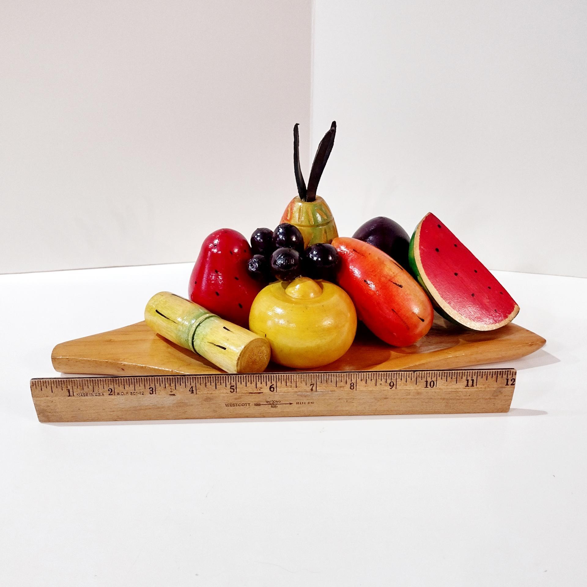 Vintage Hand Carved Wooden Fruit Platter Centerpiece