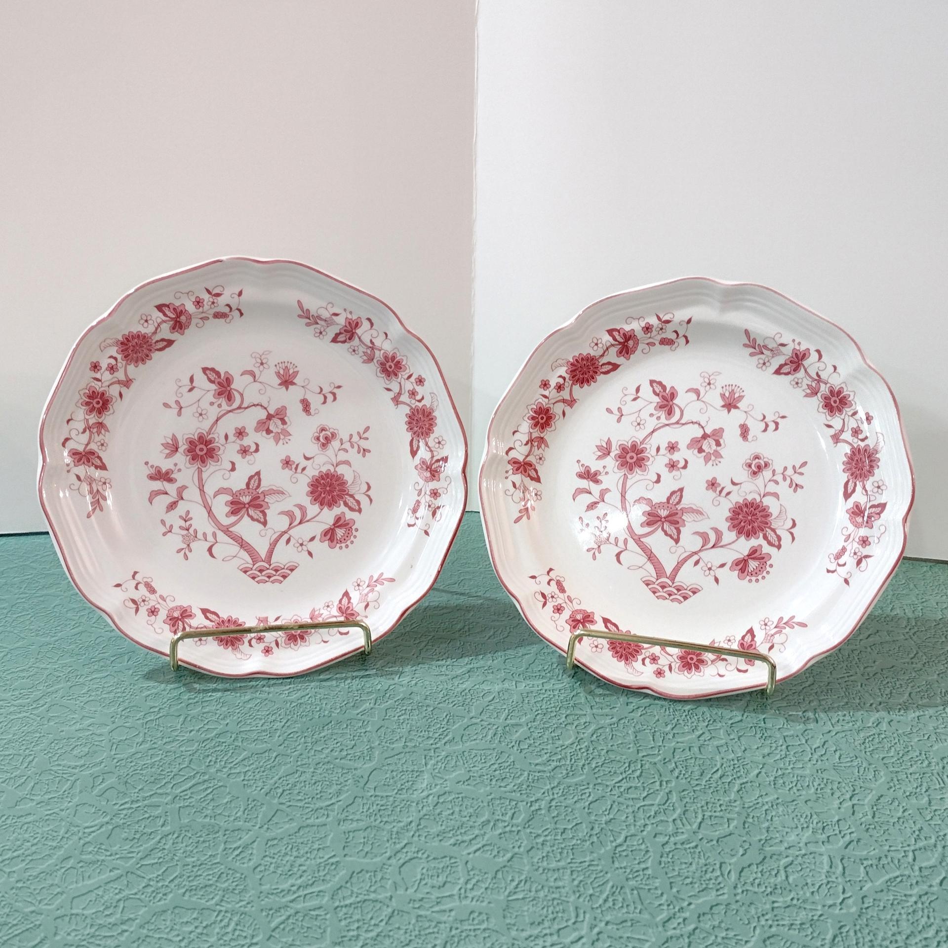 Vintage Woolworths WOW2 Pink Floral Scalloped Salad Dessert Plates, Set of Two