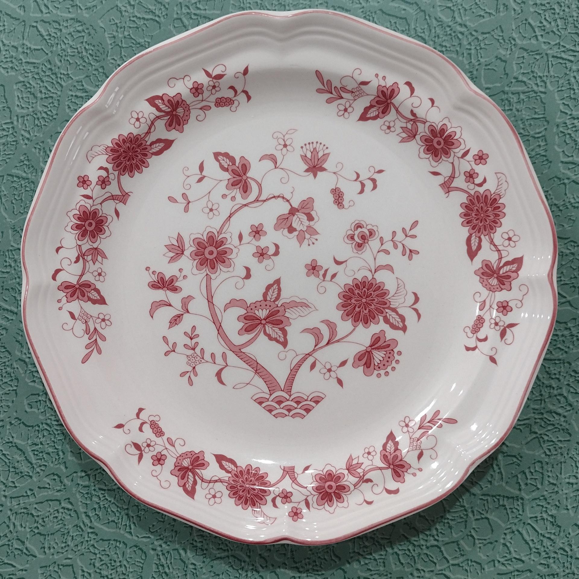 Vintage Woolworths WOW2 Pink Floral Scalloped Salad Dessert Plates, Set of Two