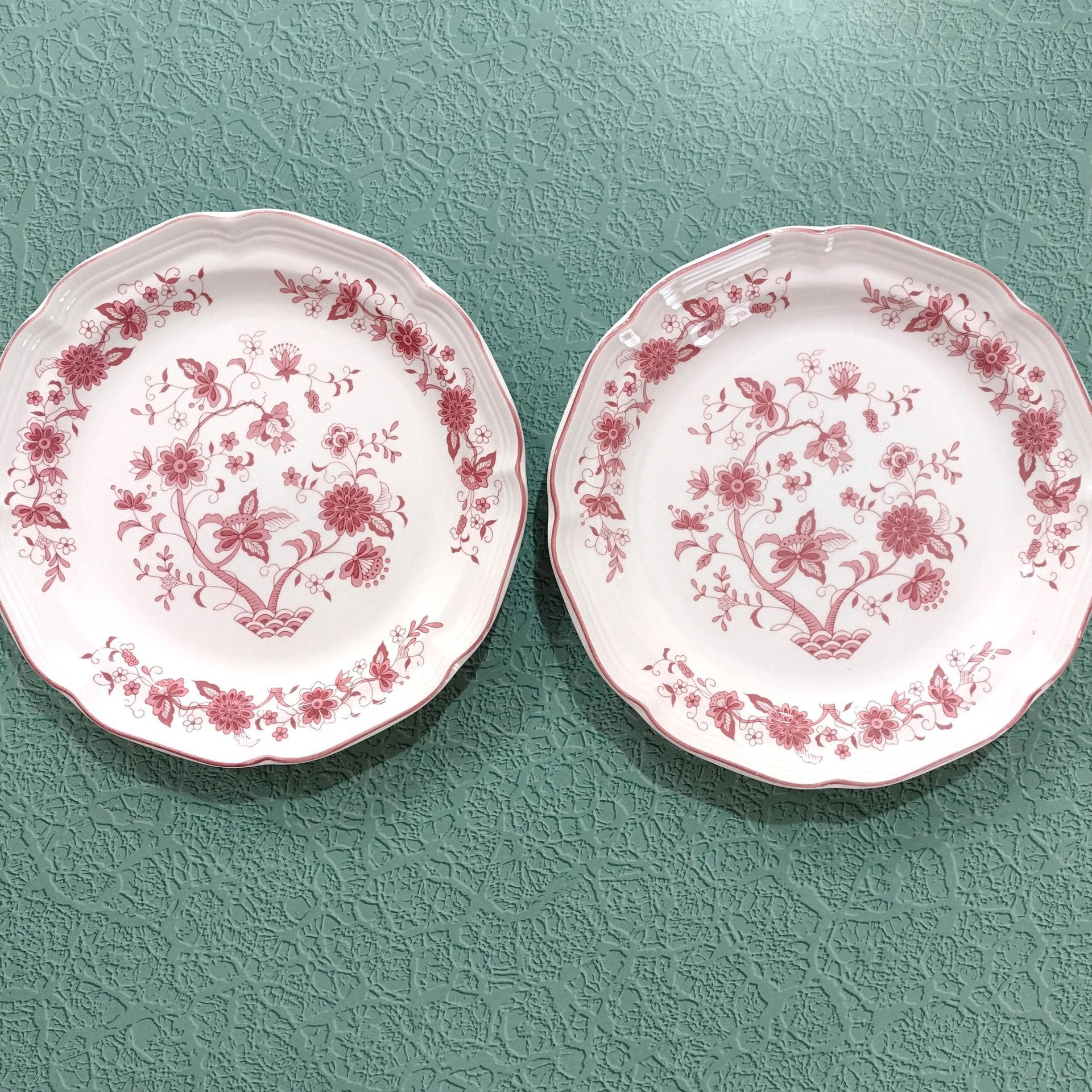 Vintage Woolworths WOW2 Pink Floral Scalloped Salad Dessert Plates, Set of Two
