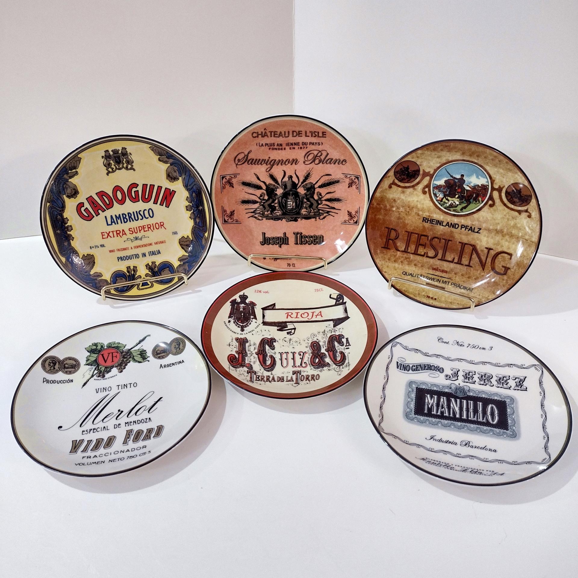 Vintage Wine Themed Appetizer Plates, Set of Six