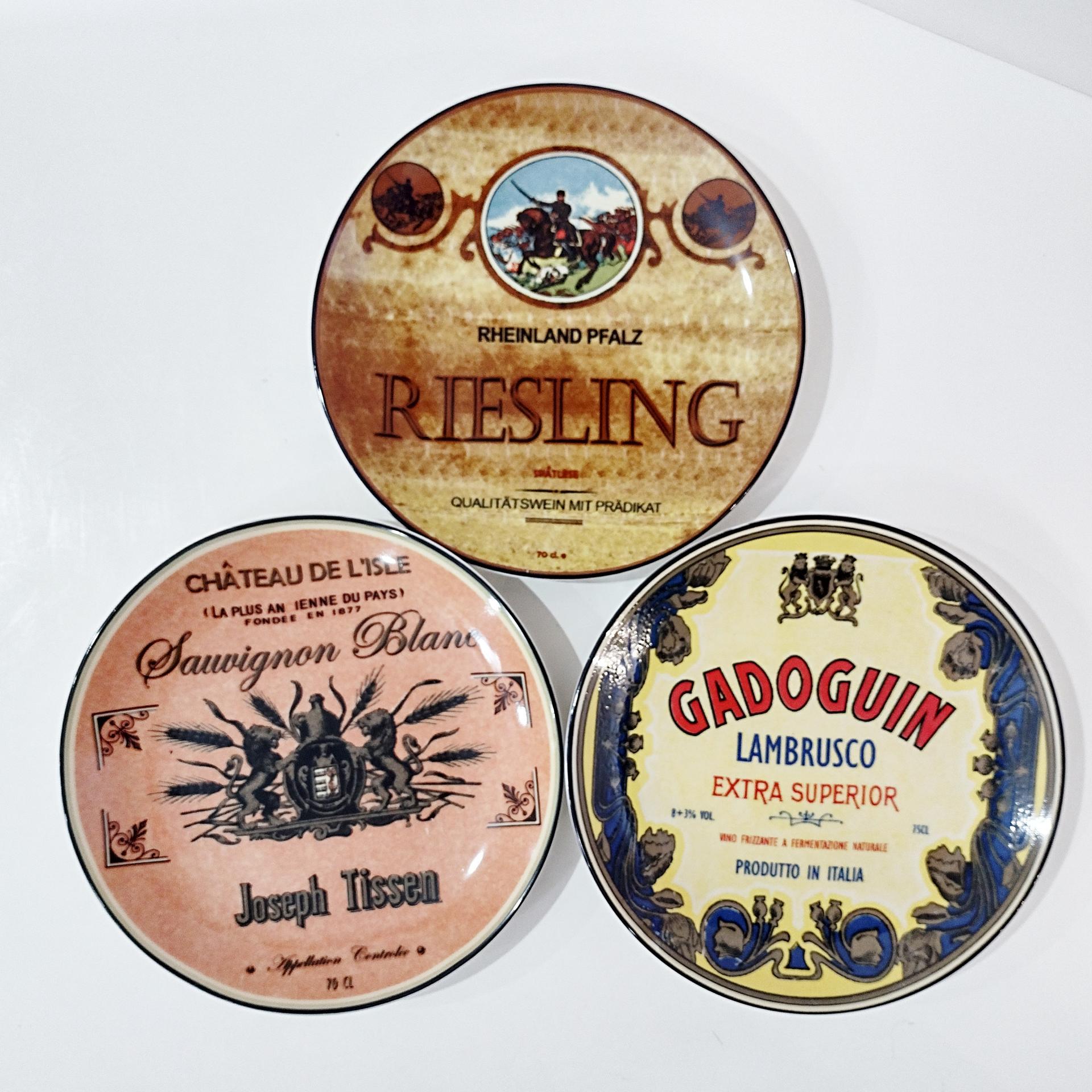 Vintage Wine Themed Appetizer Plates, Set of Six