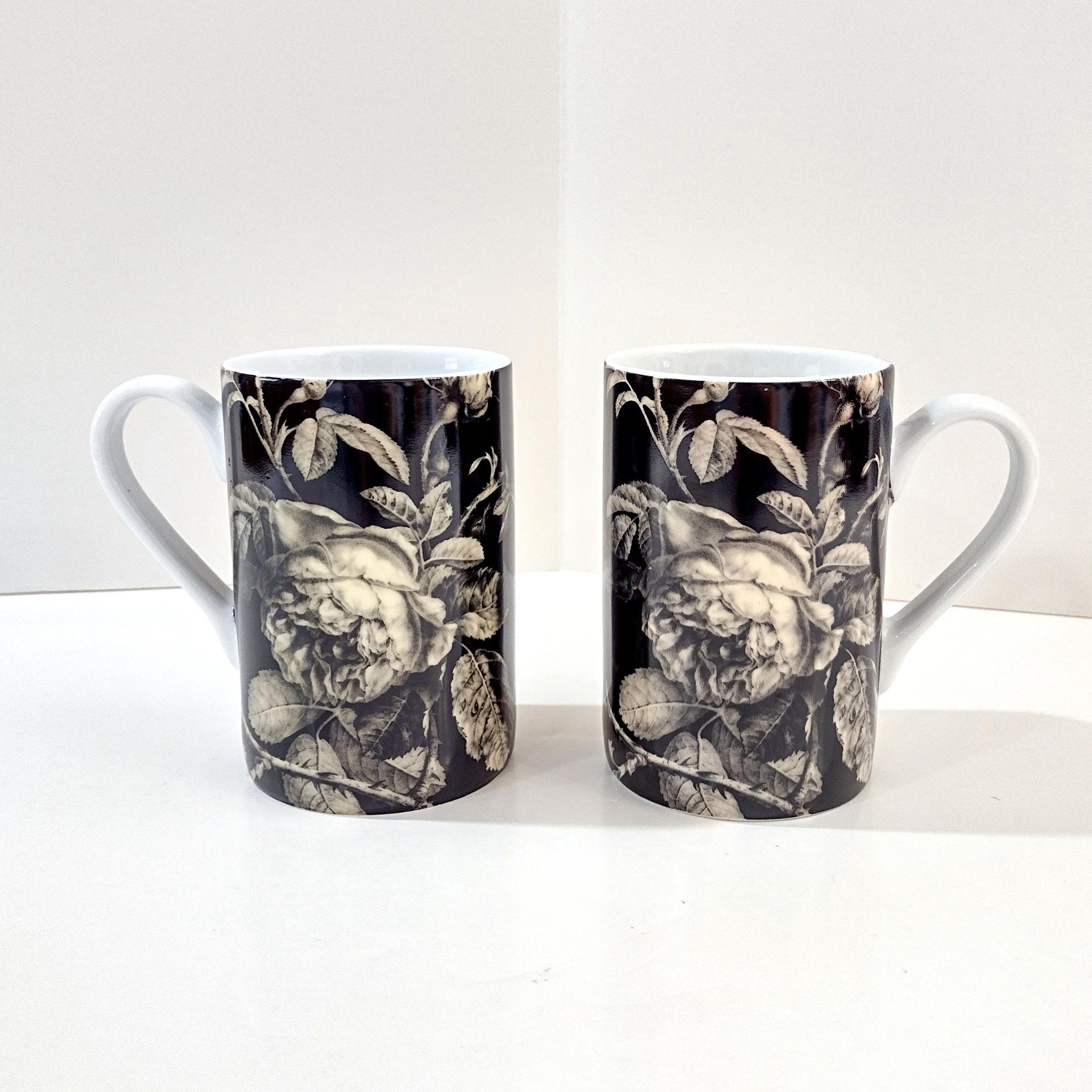 Vintage Hallmark White Rose Coffee Tea Ceramic Mugs, Set of Two