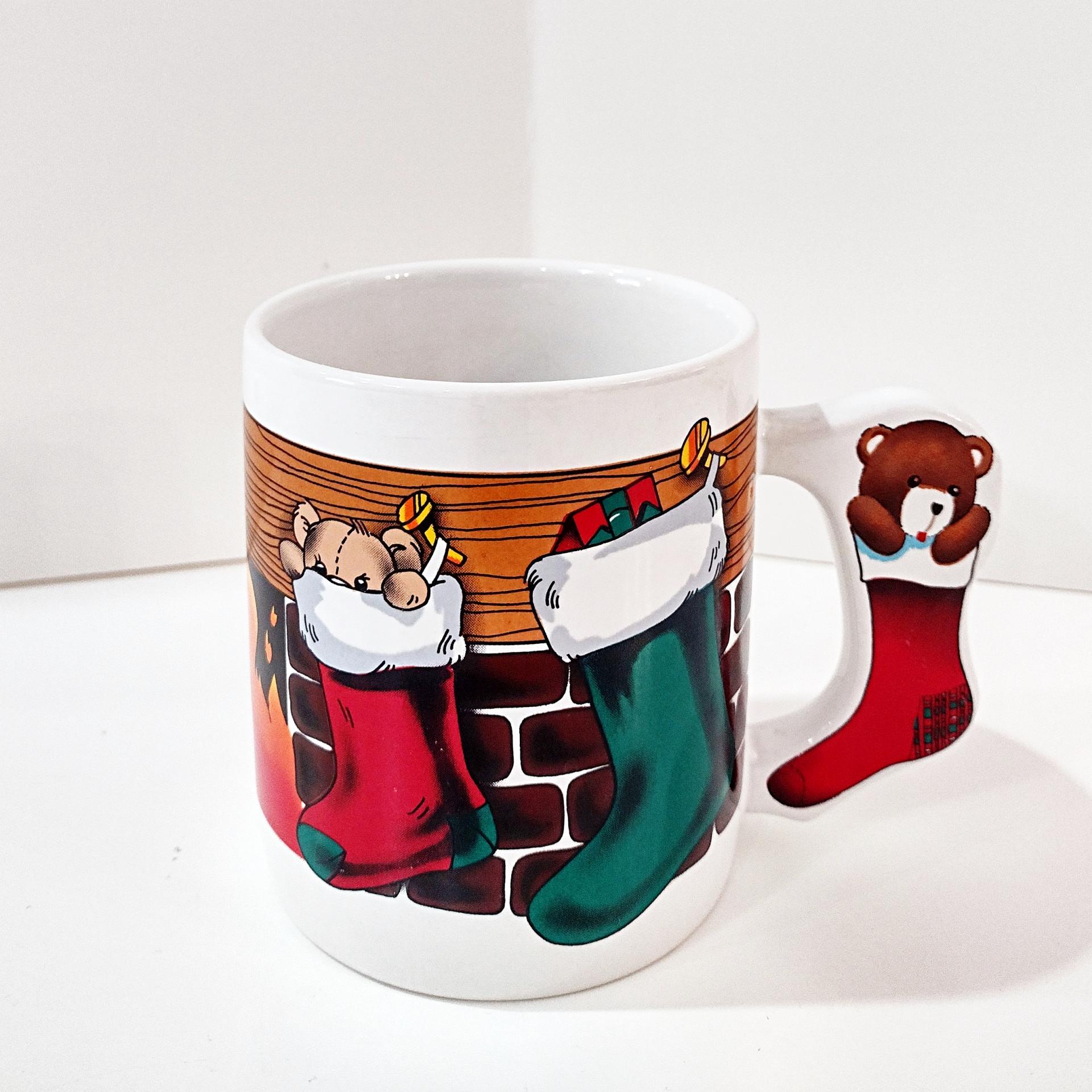Vintage Christmas Stocking Ceramic Mug, The Luv Mug 1980's Collectible