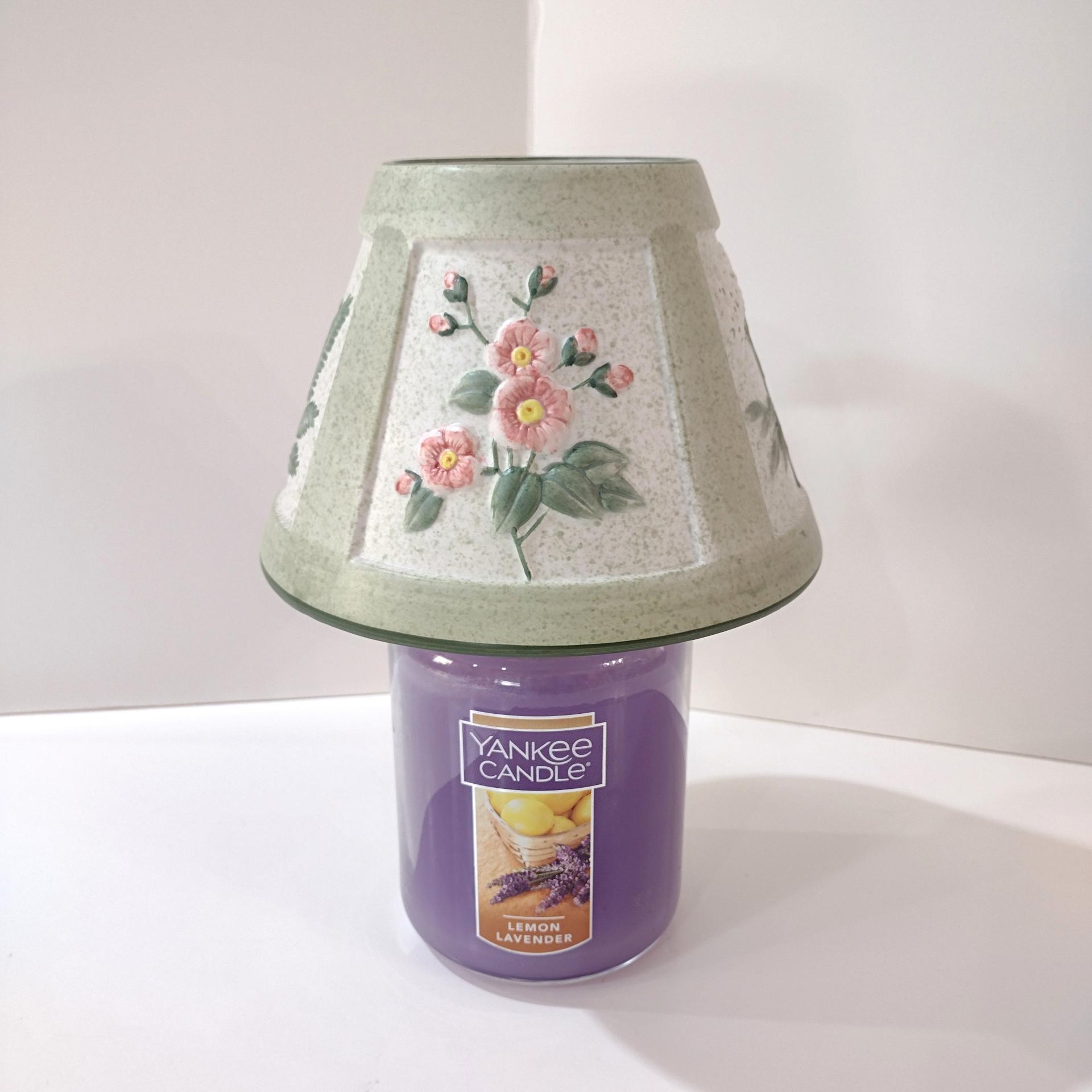 Vintage Yankee Candle Ceramic Shade Jar Topper, Green, Purple, Pink Beige Floral Design