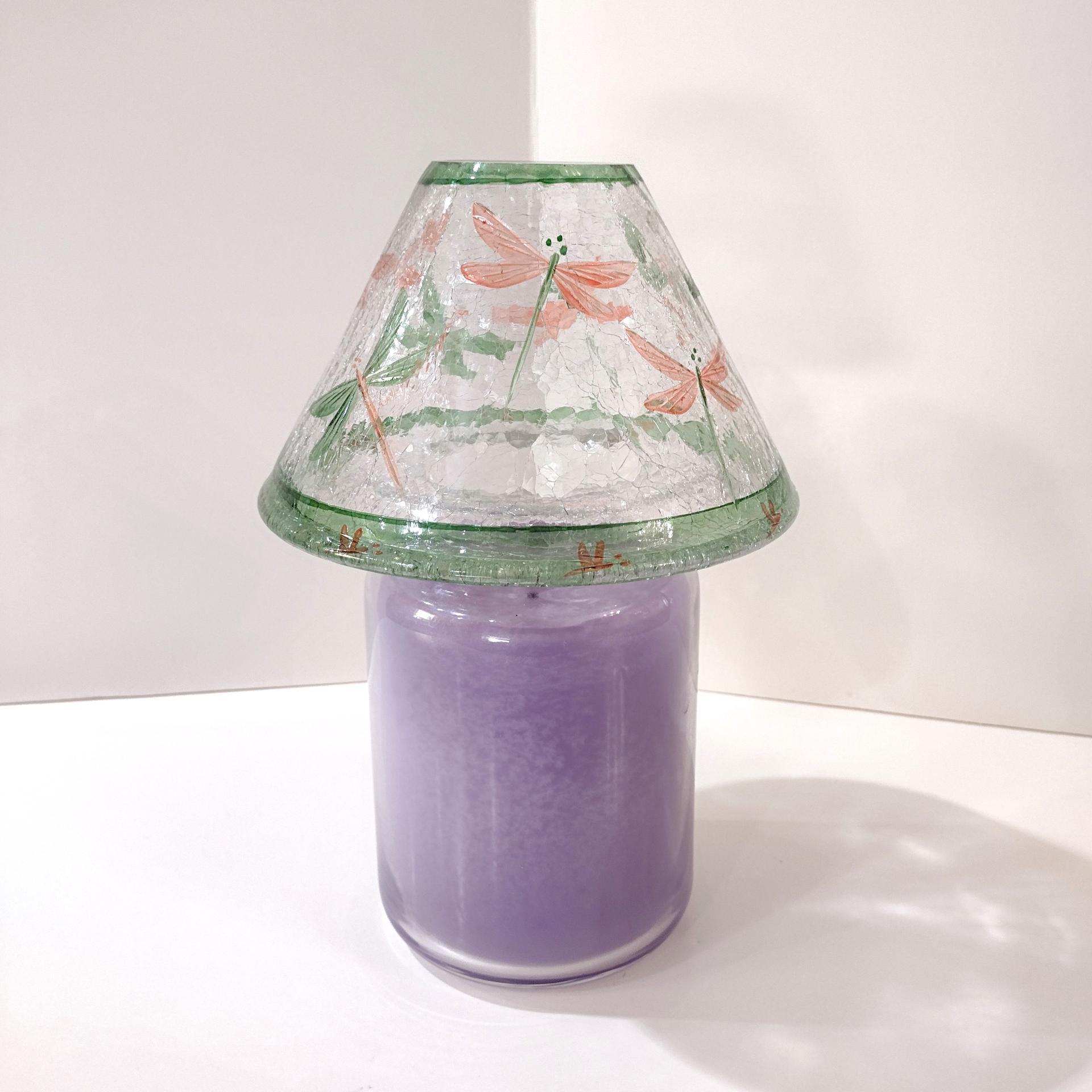 Vintage Crackle Glass Dragonfly Jar Candle Shade Topper