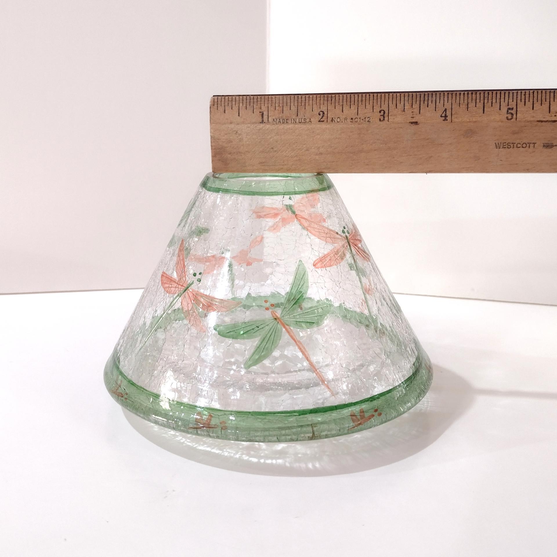 Vintage Crackle Glass Dragonfly Jar Candle Shade Topper