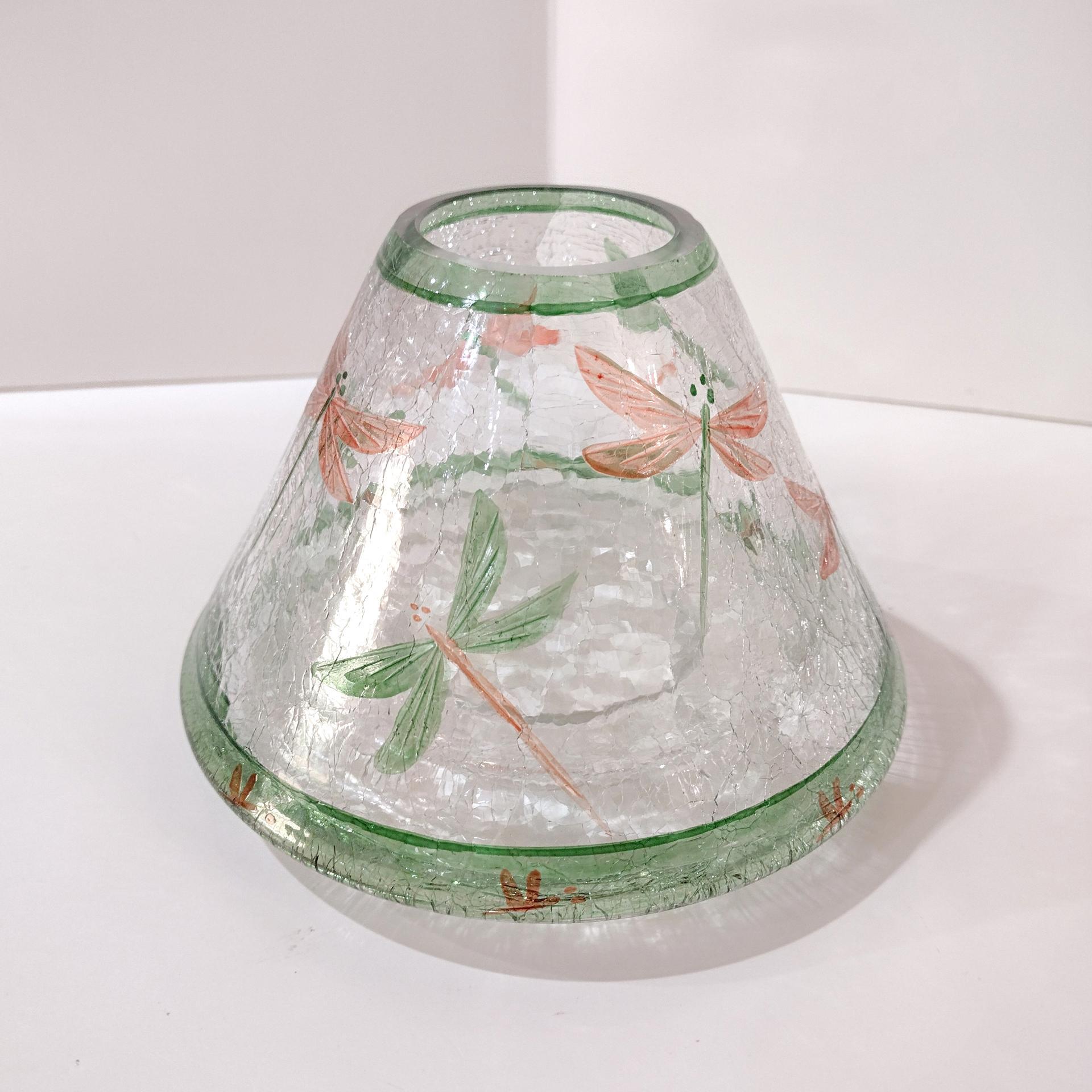 Vintage Crackle Glass Dragonfly Jar Candle Shade Topper