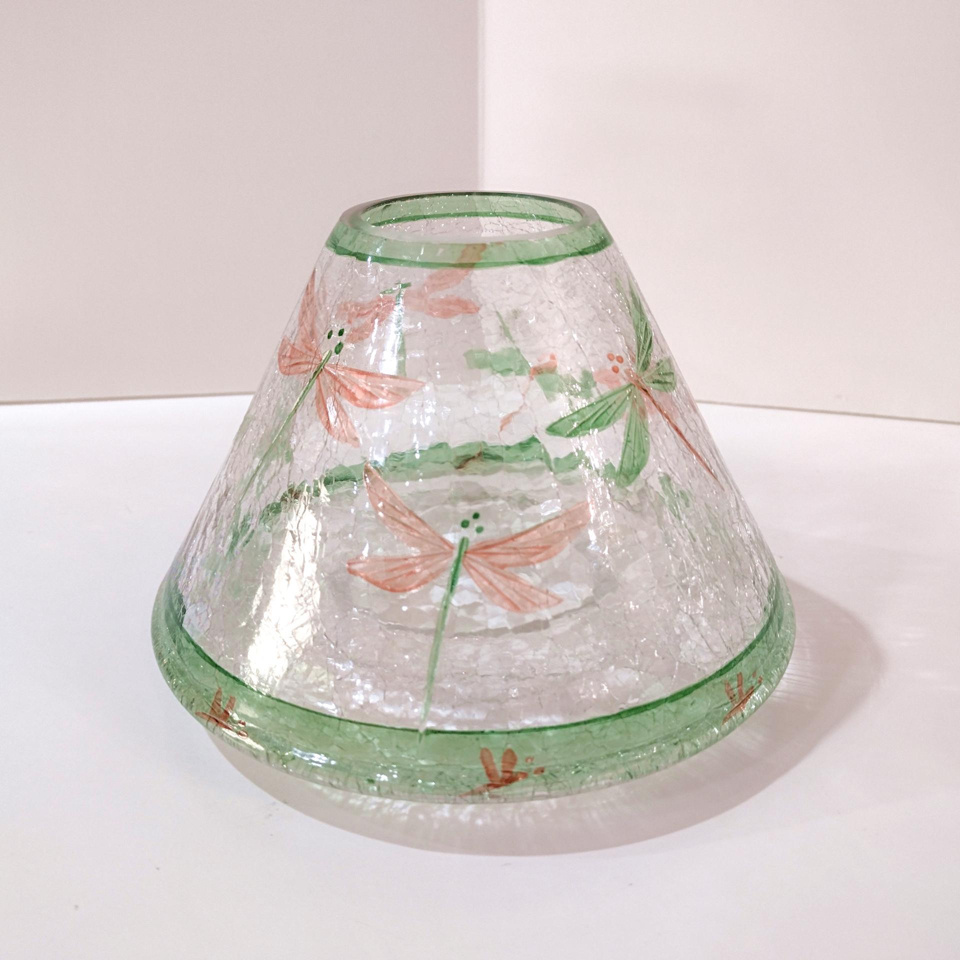 Vintage Crackle Glass Dragonfly Jar Candle Shade Topper