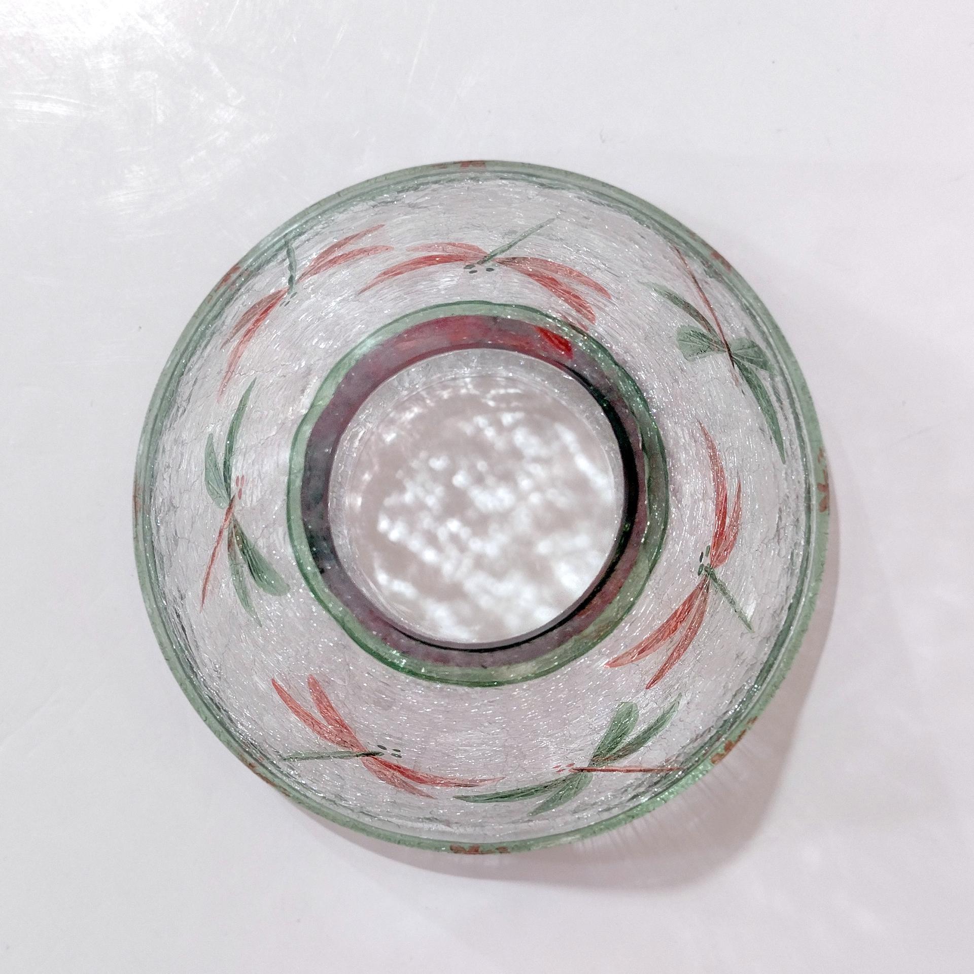 Vintage Crackle Glass Dragonfly Jar Candle Shade Topper