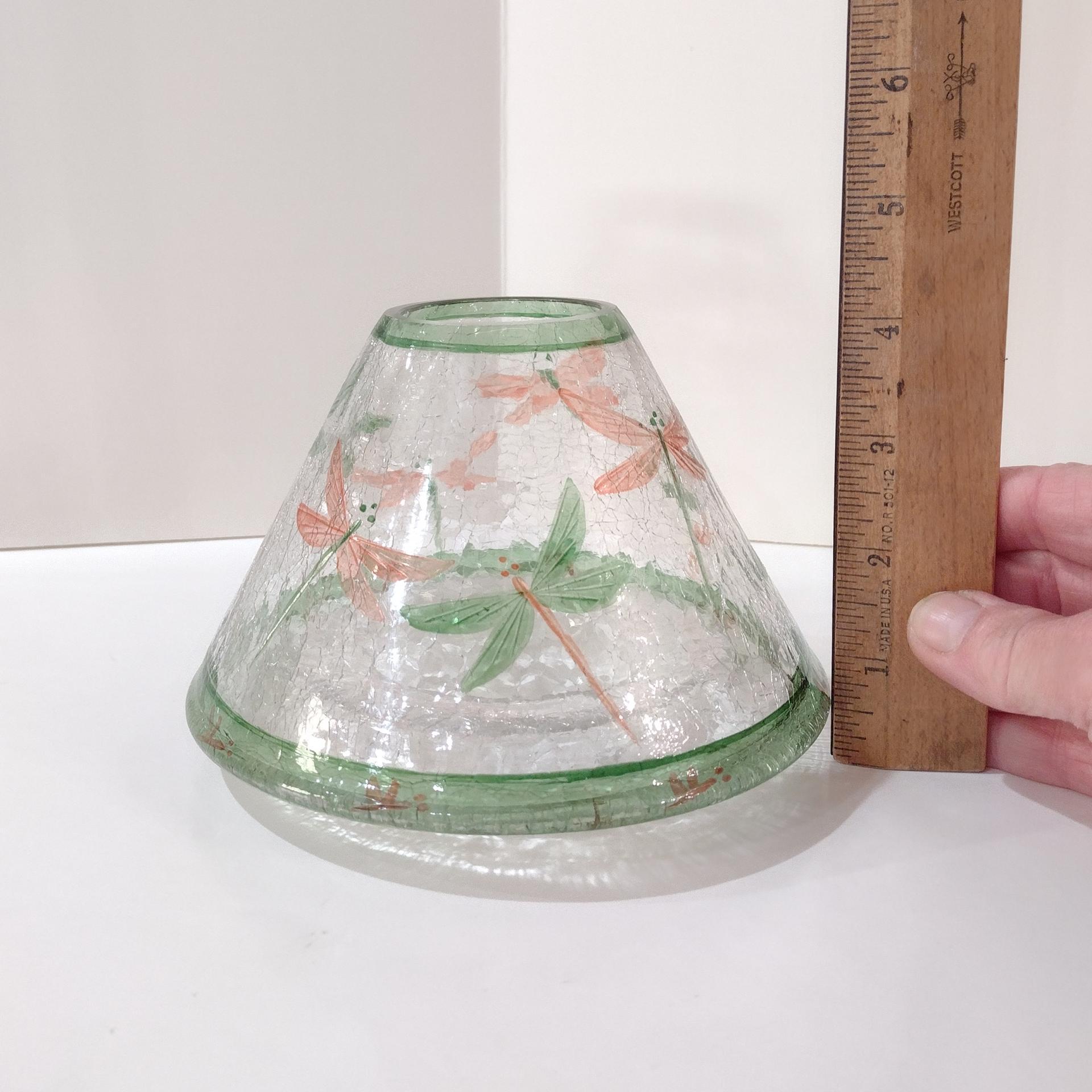 Vintage Crackle Glass Dragonfly Jar Candle Shade Topper
