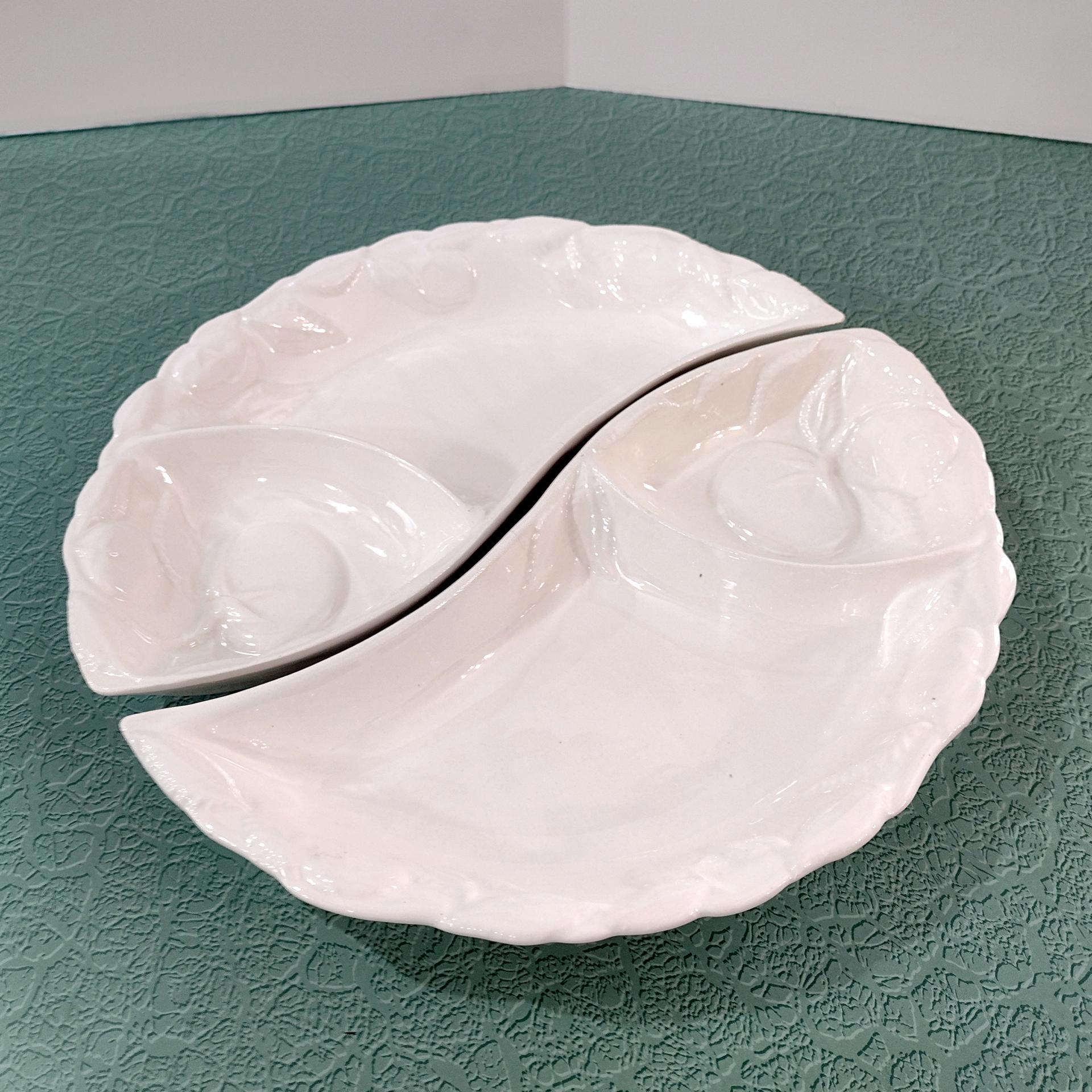 Vintage Yin Yang Divided White Ceramic Serving Trays, Belmar of California Pottery USA 406, Set of Two