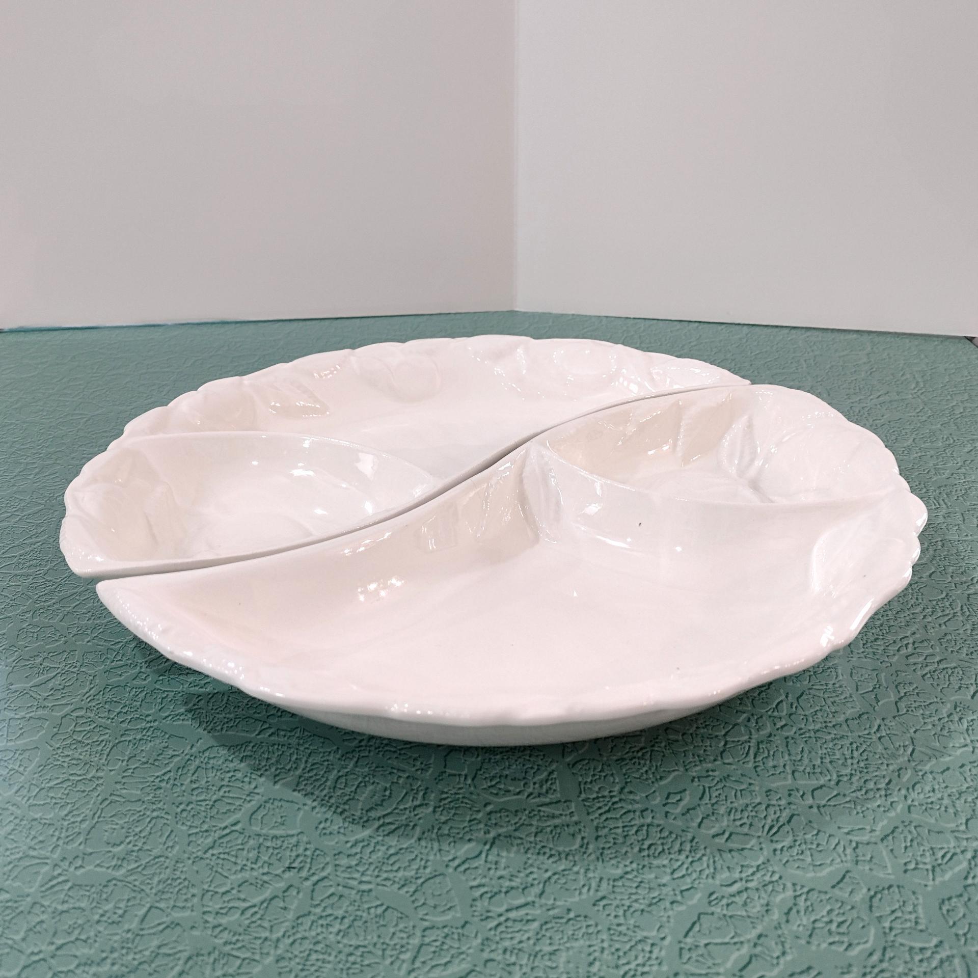Vintage Yin Yang Divided White Ceramic Serving Trays, Belmar of California Pottery USA 406, Set of Two