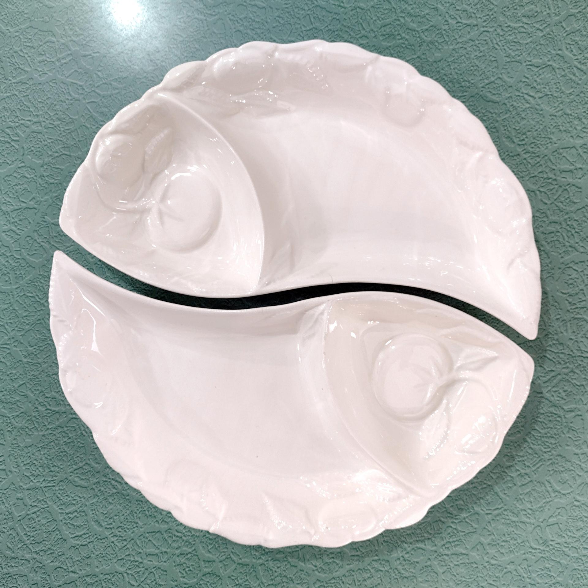 Vintage Yin Yang Divided White Ceramic Serving Trays, Belmar of California Pottery USA 406, Set of Two