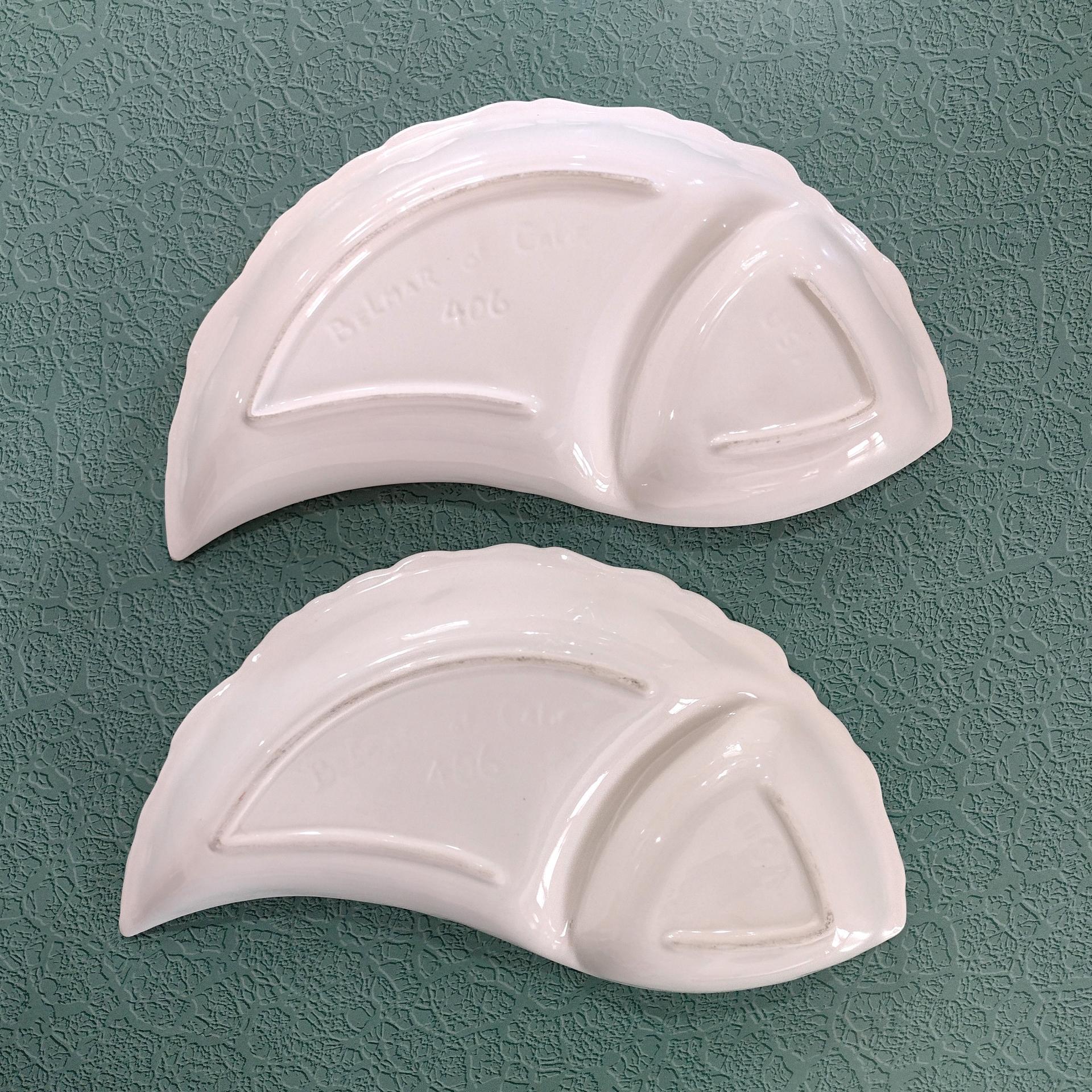 Vintage Yin Yang Divided White Ceramic Serving Trays, Belmar of California Pottery USA 406, Set of Two